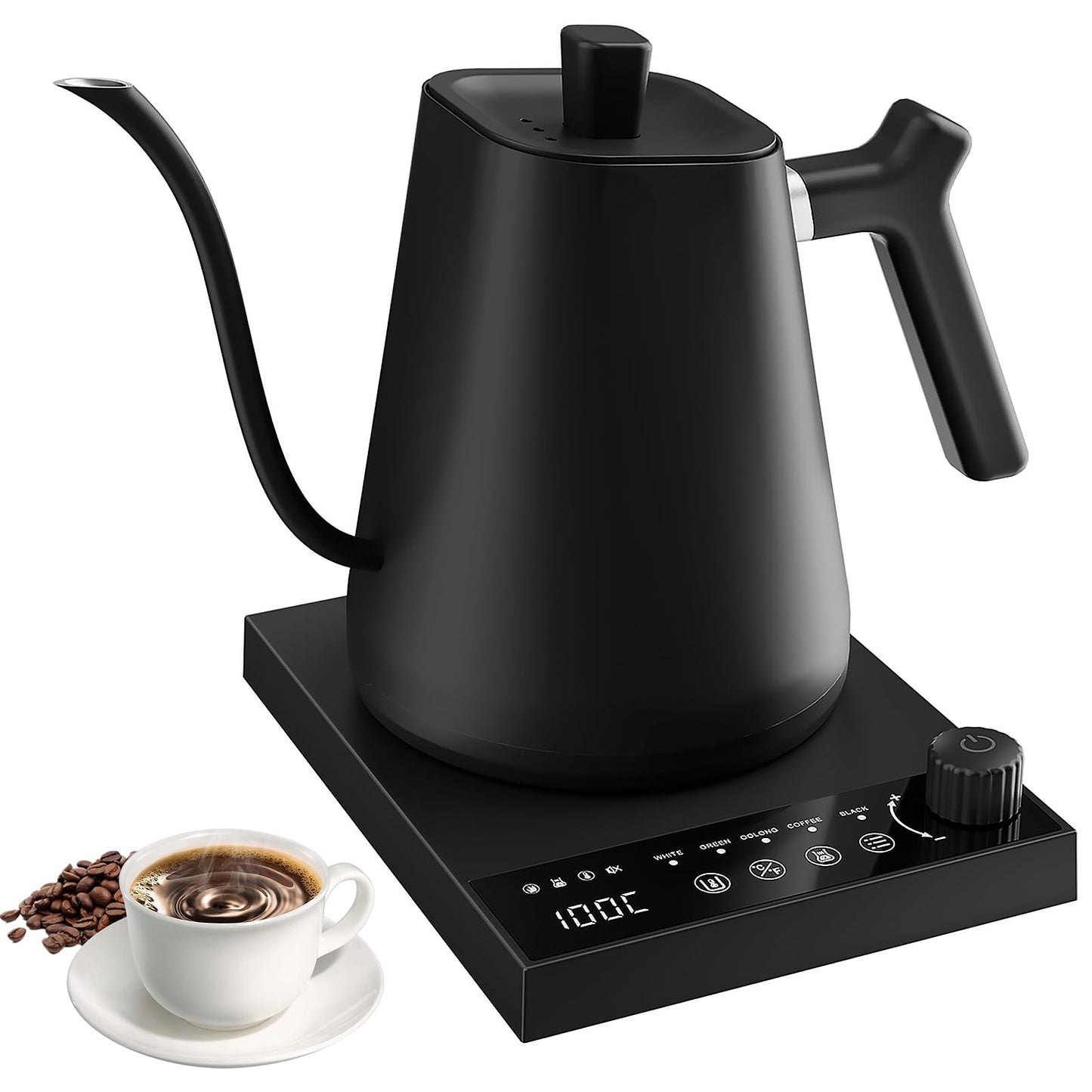 LXTaoler Electric Gooseneck Kettle, 0.6L Pour Over Electric Kettle, 1000 Watt Temperature Control &Quick Heating, Stainless Steel Inner, Tea Kettle (Black)
