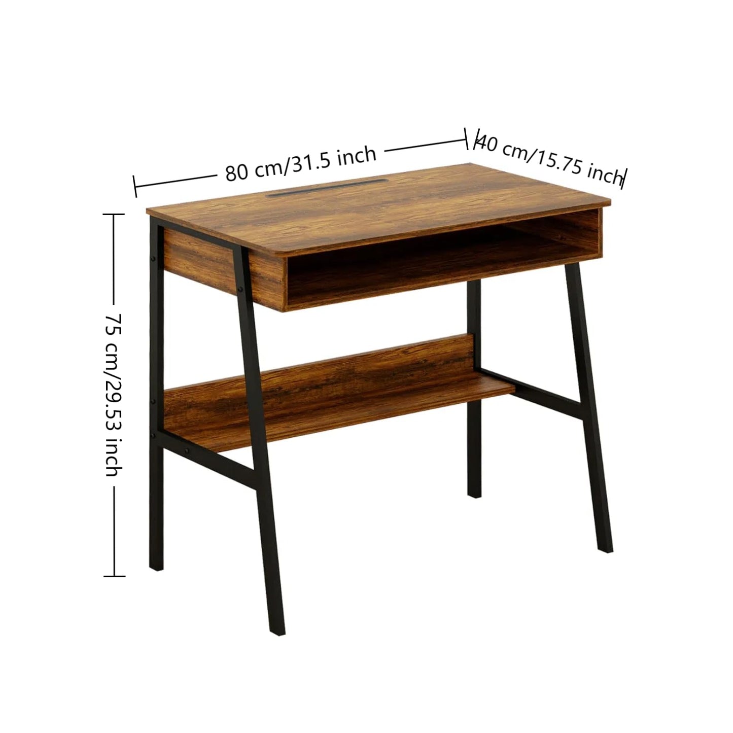 Computer Desk, Small Office Desk, Bureau Gaming Desk, 31.5 inch Study Table, Sit Stand Desk with Drawers, Bureau de Bureau de Travail, Rustic Brown Wood Desk with Black Metal Frame