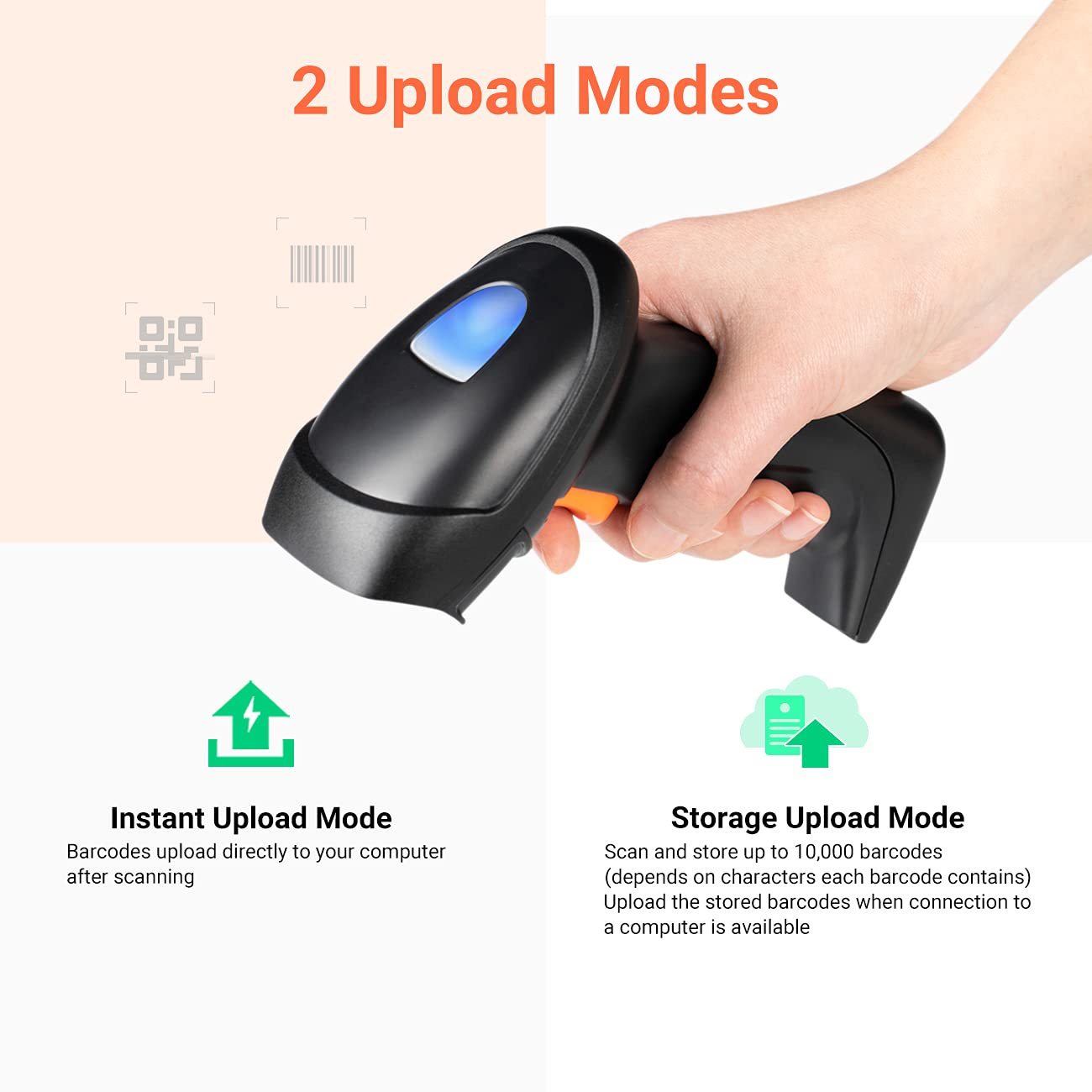 Tera 1D 2D QR Wireless Barcode Scanner with USB Charging Cradle Base Handheld Bar Code Reader Scanners Automatic Sensing Fast Precise Scanner for Small Business Supermarket Warehouse Library HW0005