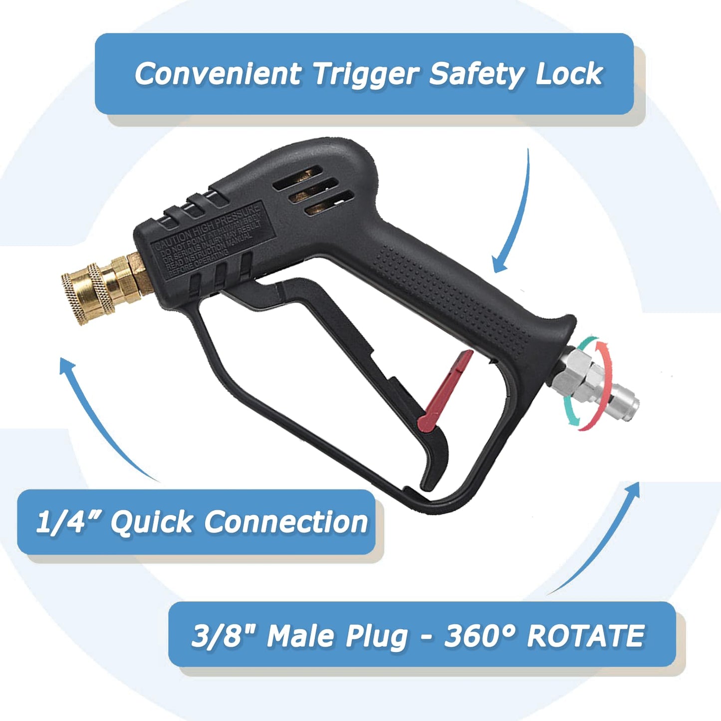 Pressure Washer Short Gun with Swivel - 3/8" Male Plug and 1/4” Quick Connector Coupler - Power Washer Set, High Pressure Water Handle, Car Wash Foam Gun Compatible with Foam Cannon (With Nozzles Set)