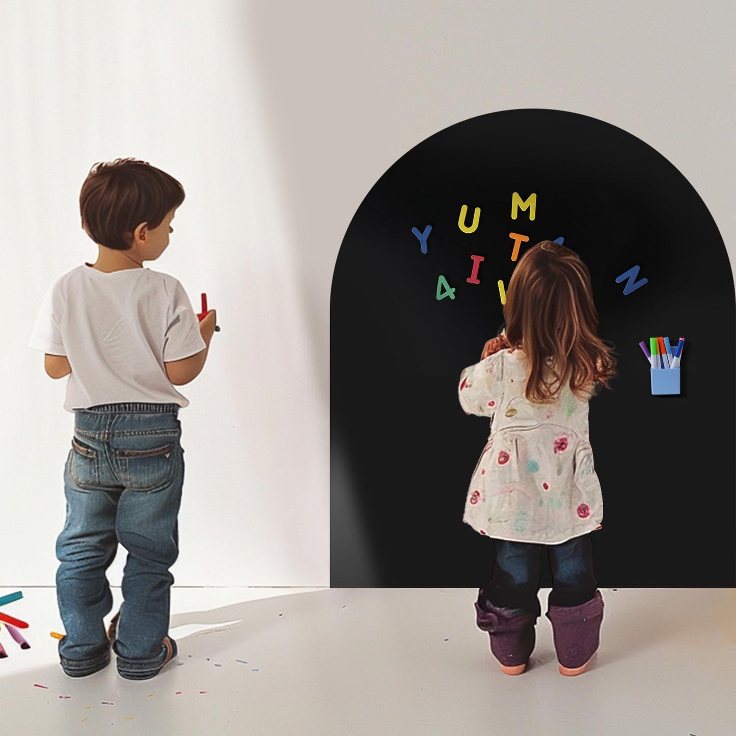 Magnetic Wall Decal Arch Set for Kids, Upgraded Self-Adhesive Magnetic Chalkboard, Magnet Board for Kids Drawing Learning Playroom, School, Home(Black 40 x 32 in)