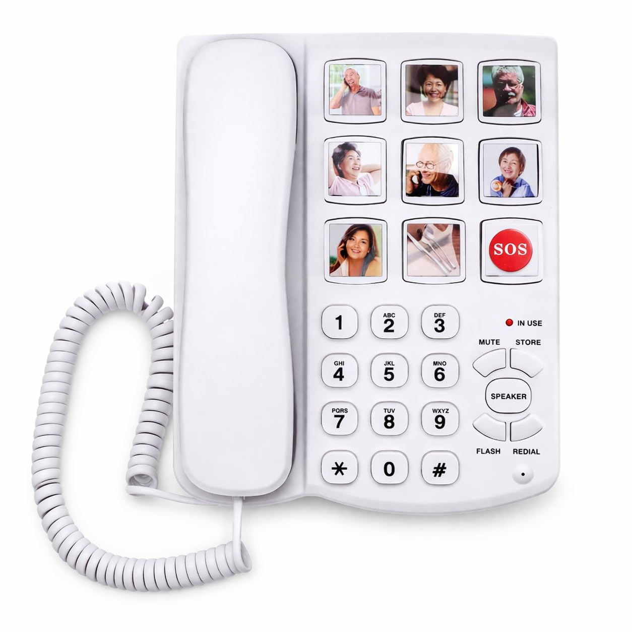Corded Landline Phone for Seniors, Photo Memory One-Touch Speed Dial, SOS Button, Loud Amplified Ringer, Big Button Desk & Wall Telephone for Elderly with Dementia & Alzheimer, No Wi-Fi Needed (White)