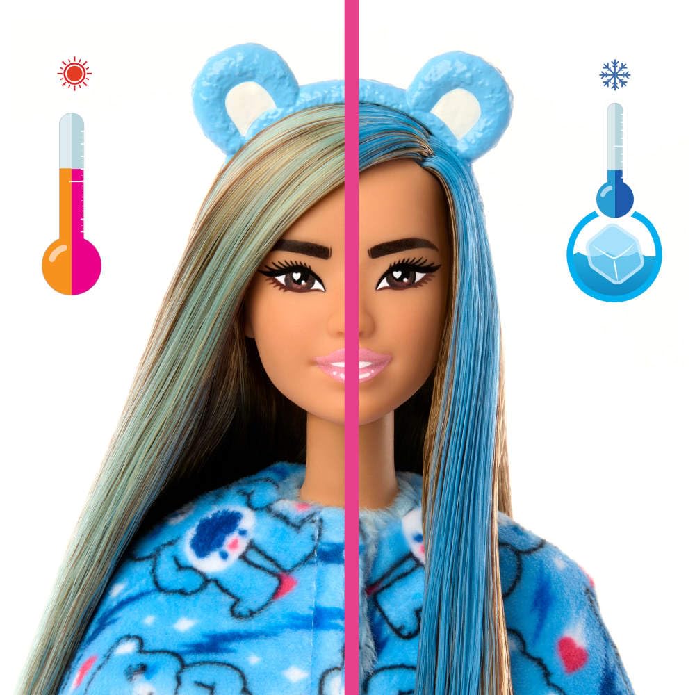 Barbie Cutie Reveal Care Bears Series Doll & Accessories Set with Grumpy Bear Plush Costume & 10 Surprises Including Color Change & Mini Bear