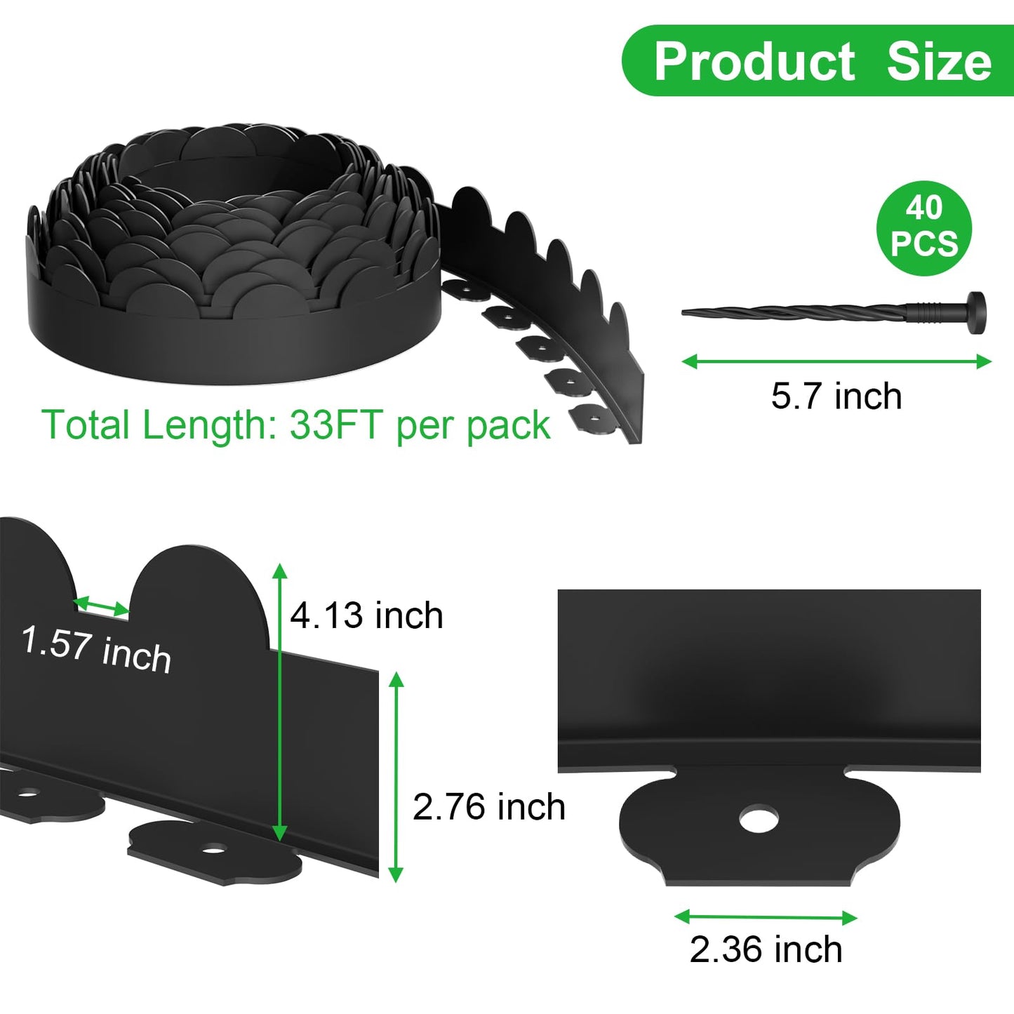 NEYCIL Landscape Edging 33ft, 4in Tall Garden Edging with 40pcs Spikes, Heavy Duty Lawn Edging Kit, Flexible Plastic Landscape Border for Grass, Yard, Flowerbeds, Gravel, Easy Flex No Dig, Black