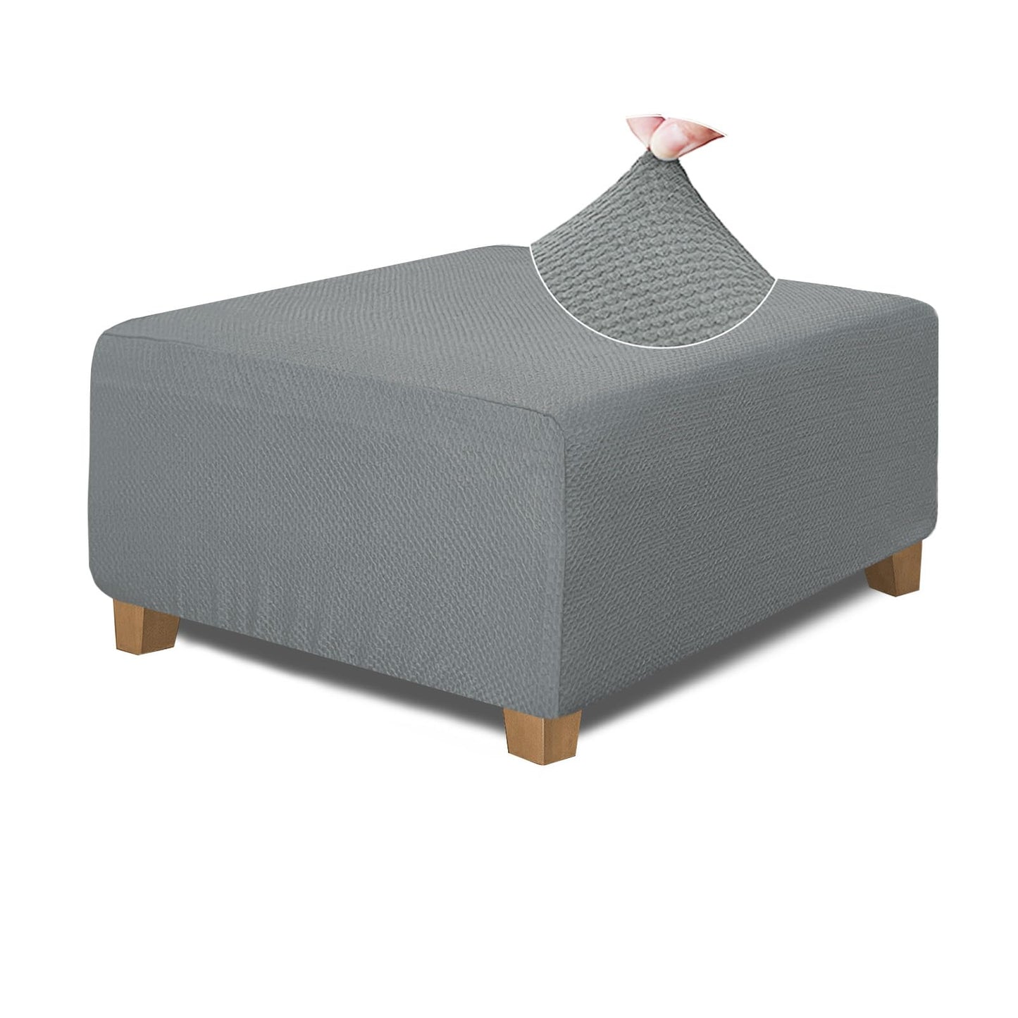 NeColorLife Square Ottoman Cover Jacquard Fabric Ottoman Slipcover Thick Stretchable Footrest Stool Covers for Oversized Square Ottoman,Square X-Large Size,Grey, H05-06-DGR-XL
