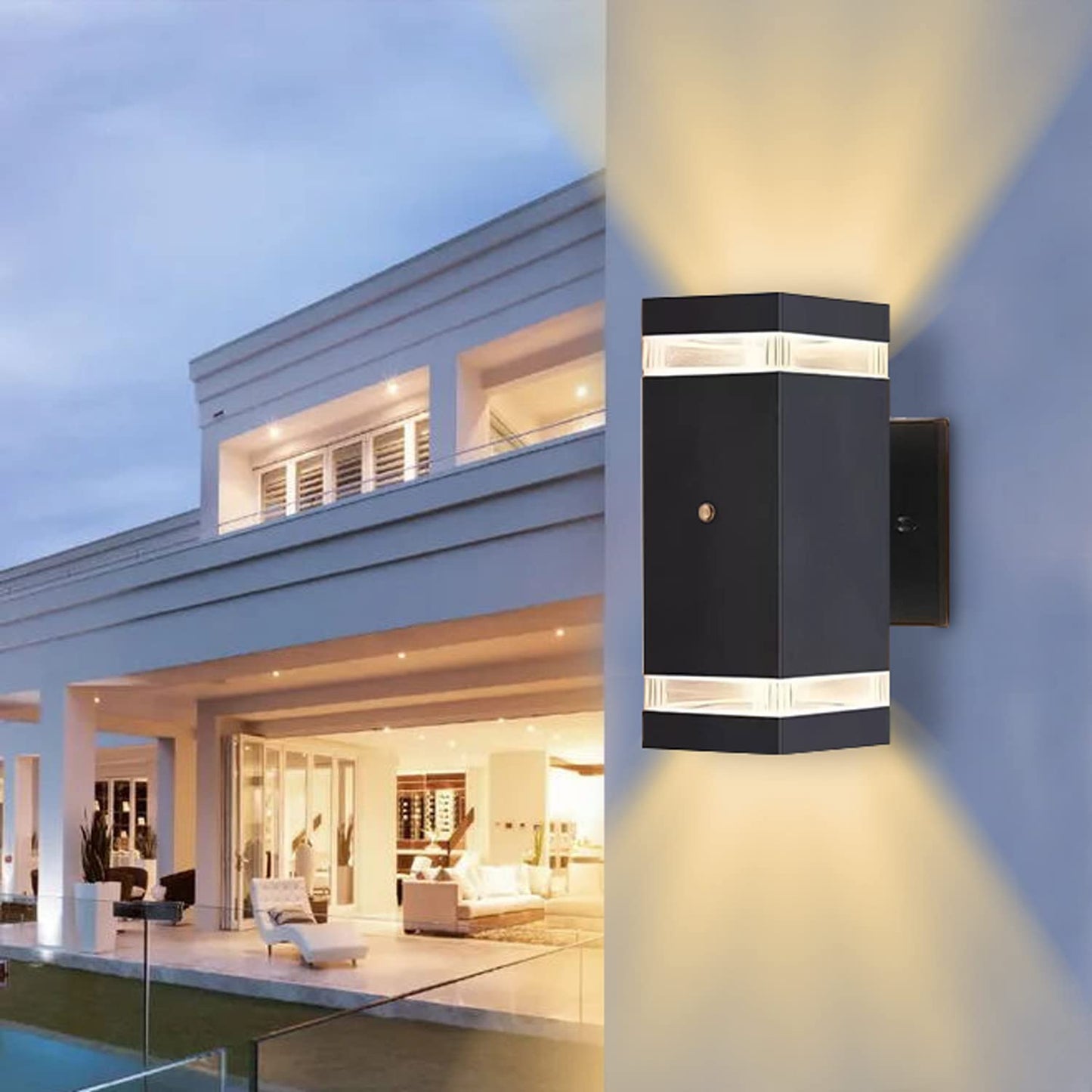 OUTKEIEI Dusk to Dawn Outdoor Wall Lights, 2 Pack Up Down Modern Exterior Light Fixtures Wall Mount, Black Aluminum Waterproof Porch Lighting Front Door Sconces for Outside House