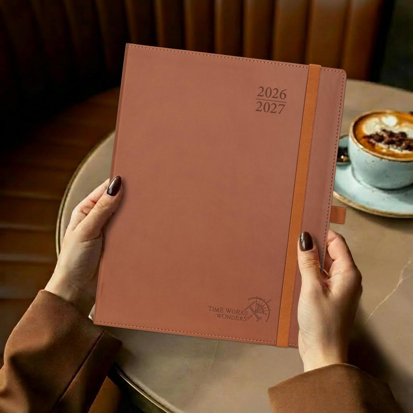 POPRUN Planner 2026-2027, Large-8.5'' x 10.5'', Academic Year Agenda (July 26 - June 27) with Hourly Time Slots, Weekly and Monthly Planner for time Management, Leather Soft Cover - Brown