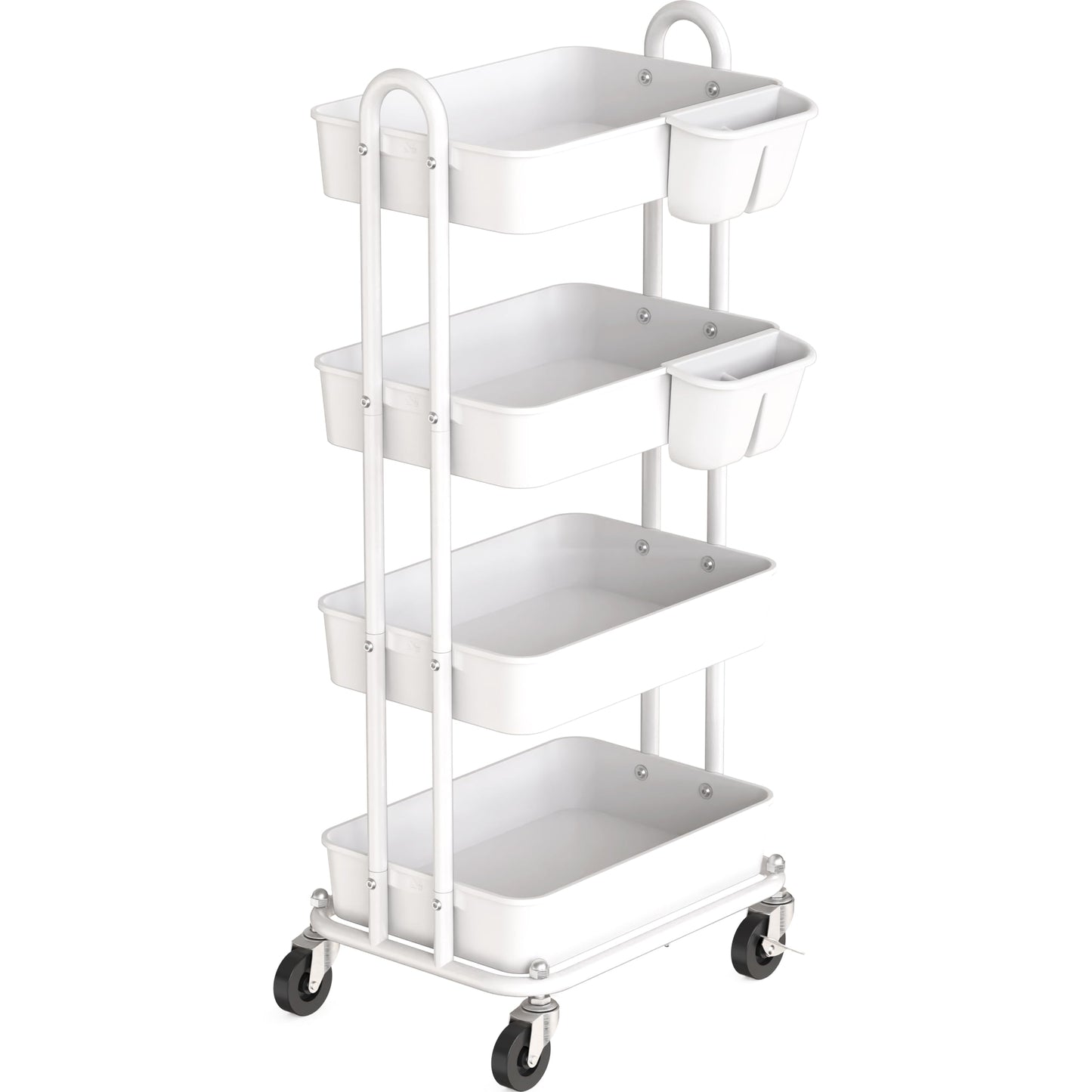 Simple Houseware 4-Tier Rolling Utility Cart with Hanging Buckets, White