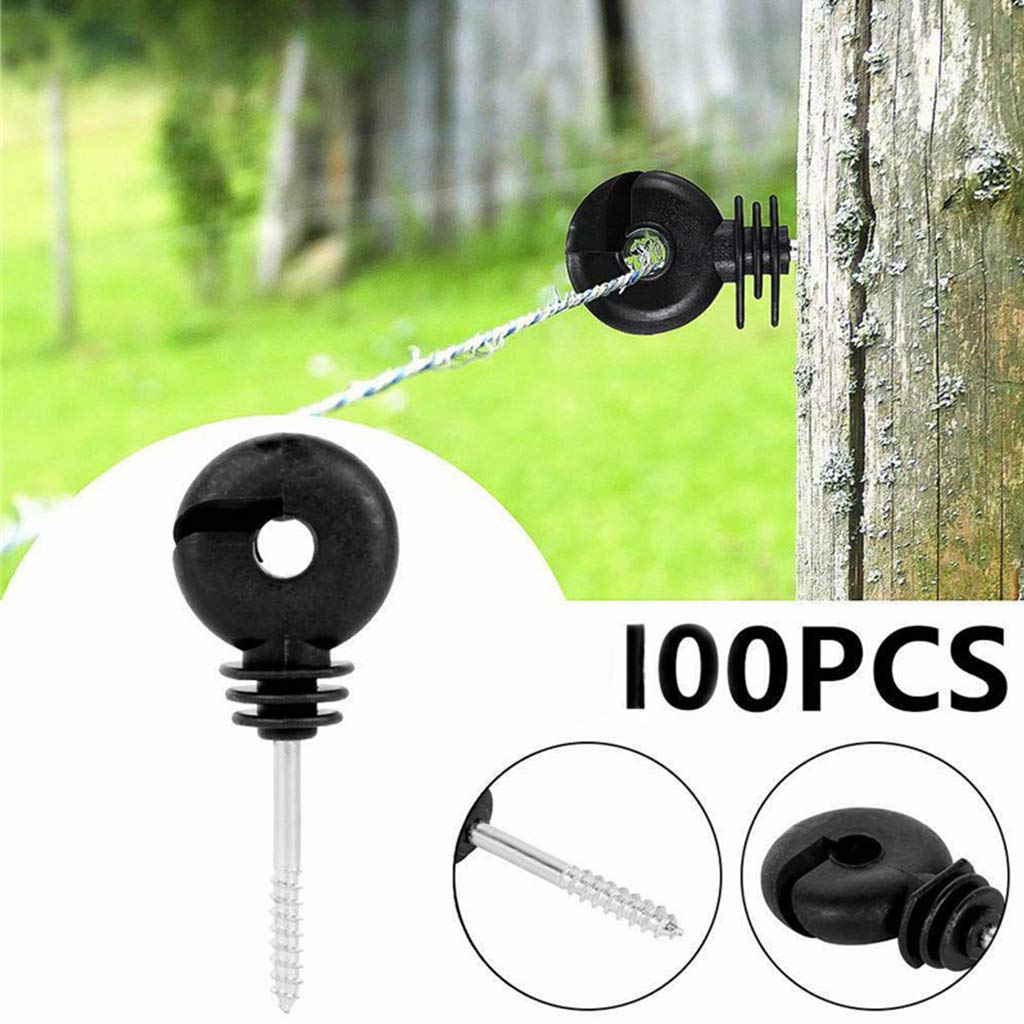 100Pcs Black Electric Fence Insulator Screw-in Insulator Fence Ring Post Wood Post insulators for Electric Fence (Grid System Accessories for Animal Husbandry Electronic)