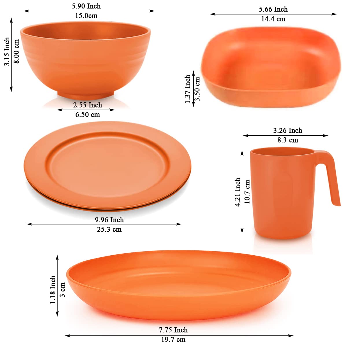 Kyraton Plastic Dinnerware Sets of 20 Pieces, Unbreakable And Reusable Light Weight Plates Mugs Bowls Dishes Easy to Carry And Clean Microwave Safe BPA Free Dishwasher Safe Service For 4 (Mutil Color)