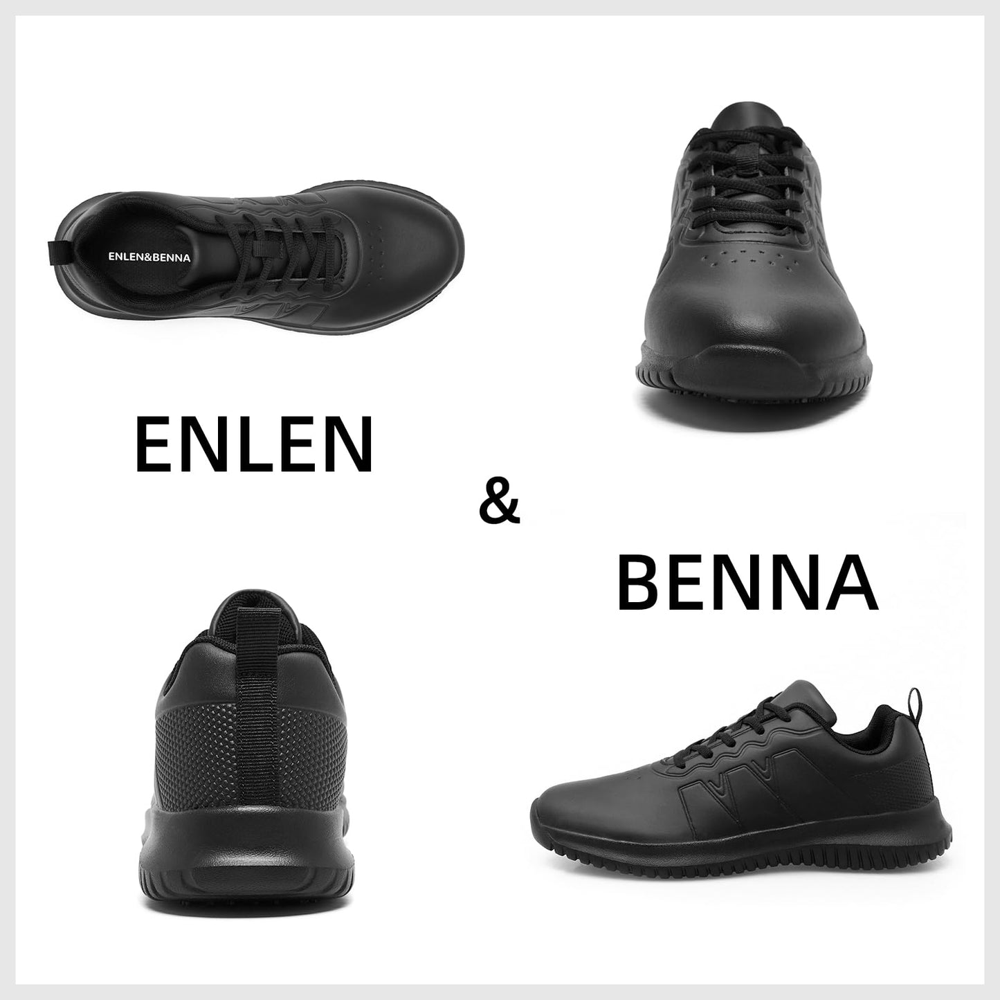 ENLEN&BENNA Non Slip Work Shoes for Men Waterproof Slip Resistant Food Service Restaurant Kitchen Chef Shoes Lightweight Comfort Walking Sneaker Casual Shoe Black Size 9