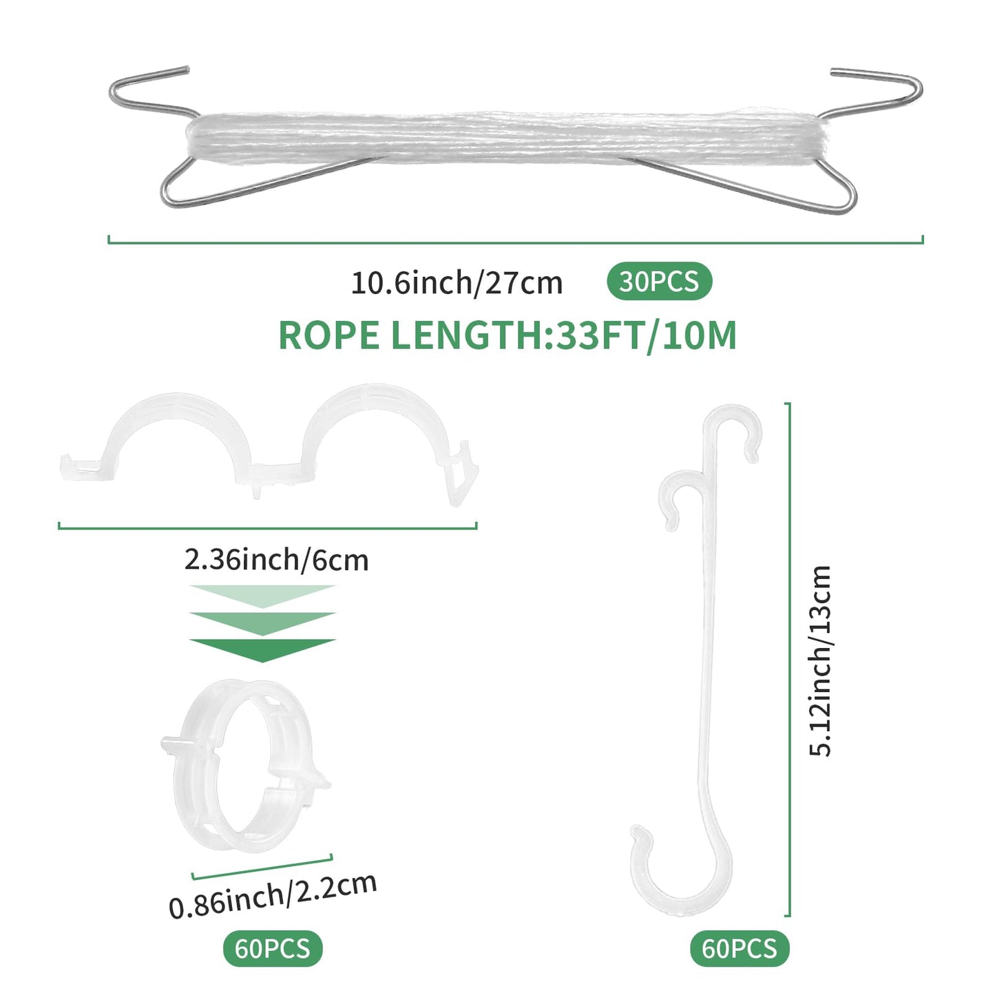190pcs Tomato Hooks with String with Tomato Plant Support Clips, J-Hook, Tomato Holder Hooks with 33.3ft Tomato Twine for Climbing Plants Tomato Cucumber Cherry Vegetable
