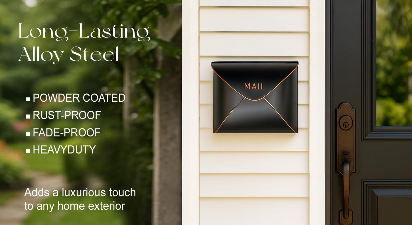 NACH Black Mailbox Wall Mount, 11.5 x 9 x 4.5 inch Wall Mount Mailboxes for Outside, Waterproof Mailboxes for Outside - Envelope Mailbox - Ships from Canada
