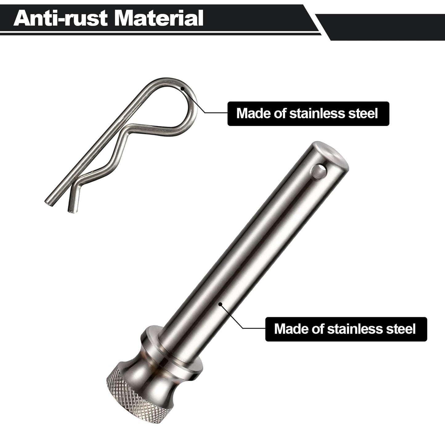 TOPSHINE Stainless Steel Trailer Hitch Pins and Clips, 5/8 Inch Diameter, Fit 2"&2.5" Receiver (3 Pack)