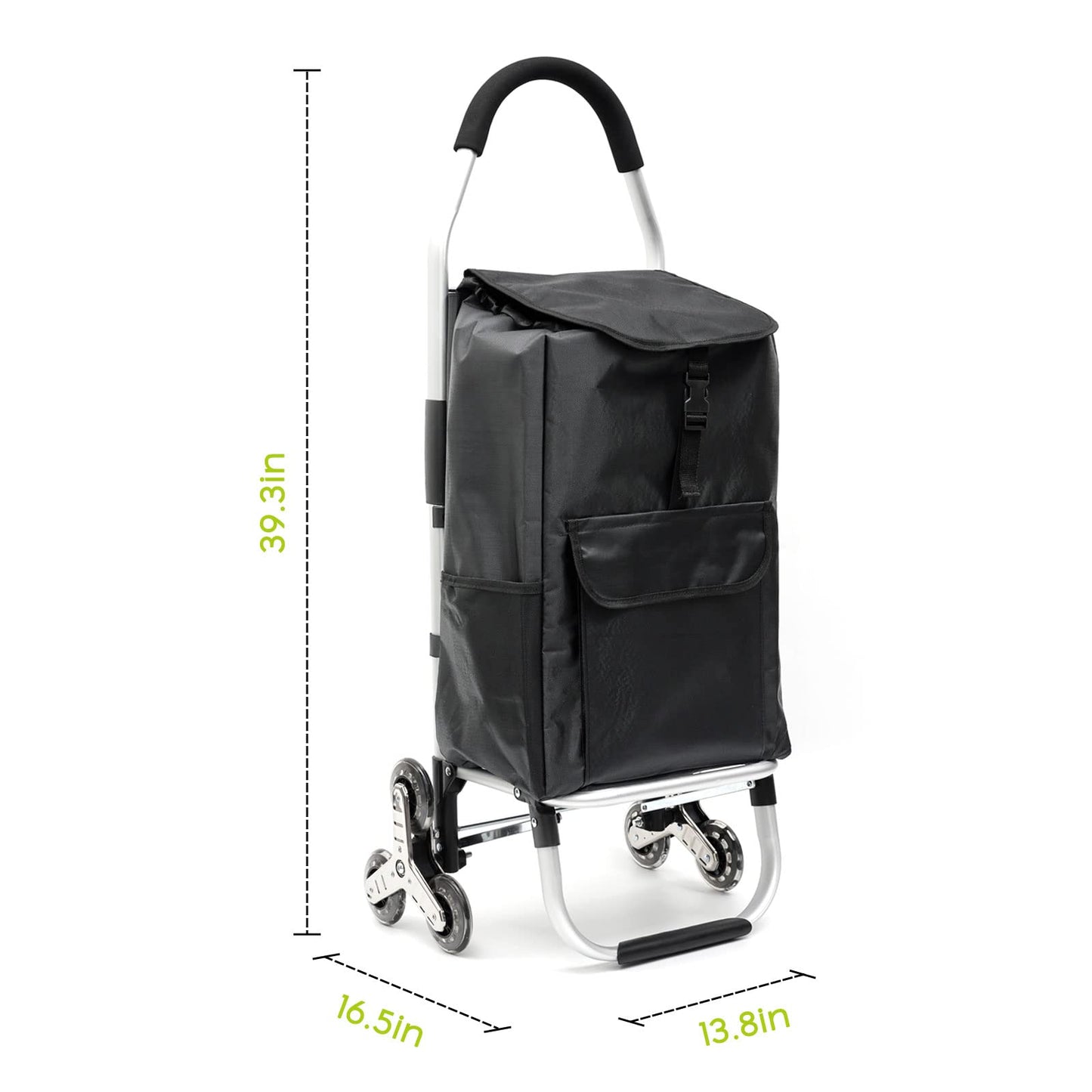 Folding Shopping Cart for Groceries Loading Stair Climbing Portable Folding Grocery Cart with Tri-Wheel Metal Utility Trolley Bigger Waterproof Shopping Bag, Adjustable Elastic Rope