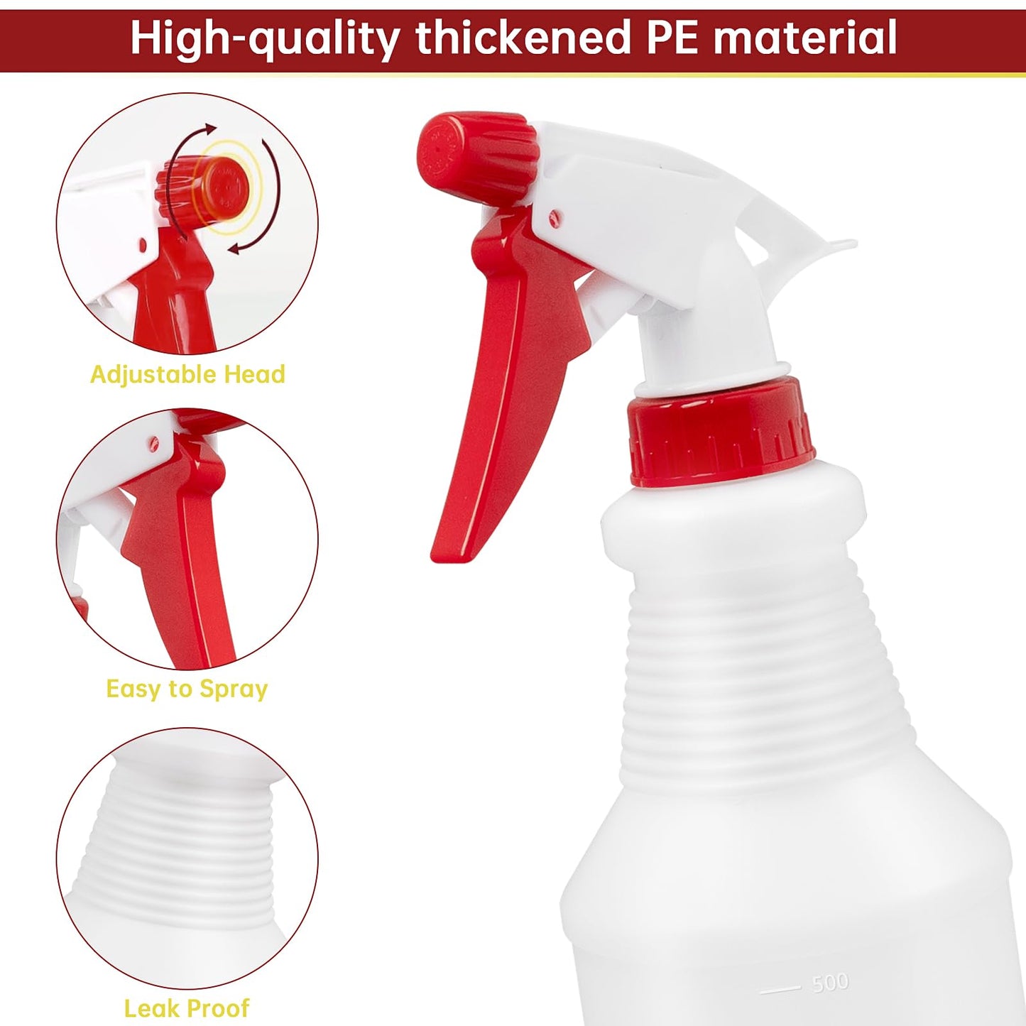 10 Pack Plastic Spray Bottles, 24 oz Refillable Empty Spray Bottle with Measurements & Label, Leakproof Water Spray Bottle with Adjustable Nozzle, Mist Sprayer Bottle for Hair Plant