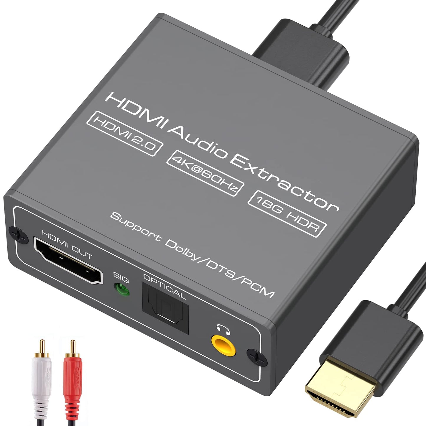 4K60Hz HDMI Audio Extractor Splitter Converter to Optical and 3.5mm AUX Adapter Supports 2.0 18Gpbs Bandwidth Digital DTS PCM HDR10