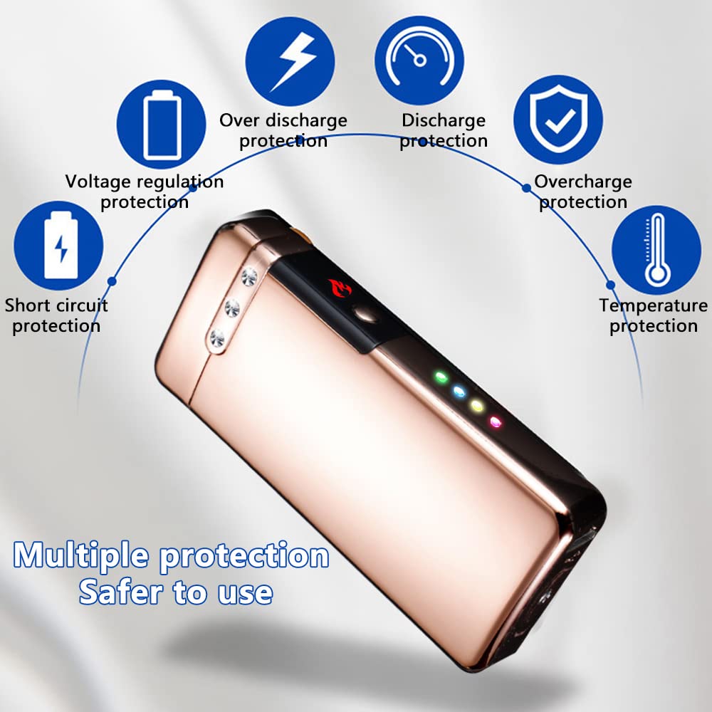 RSBYE Electric Lighter USB Rechargeable Windproof Flame Plasma Lighters with LED Battery Indicator for Indoor Outdoor (Rose Gold)