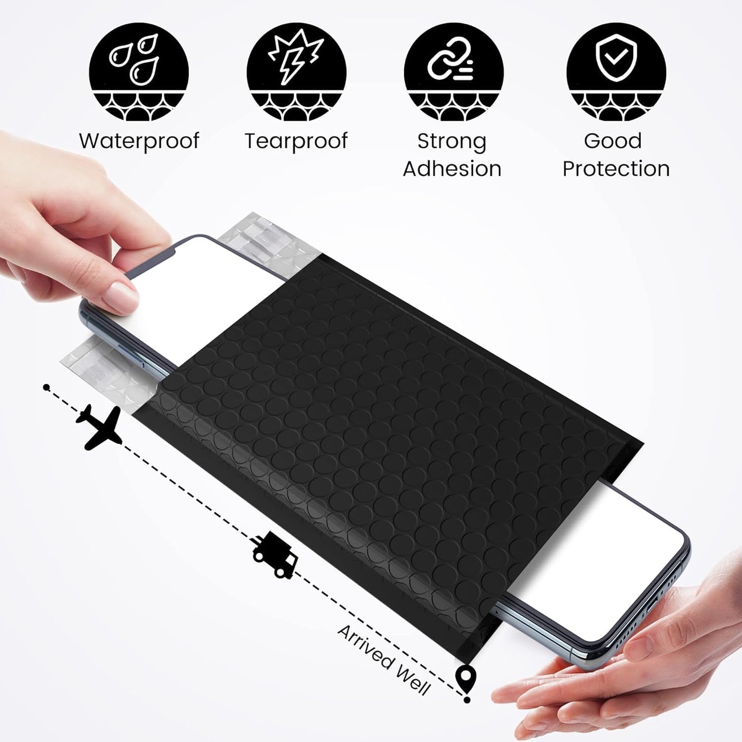 Fuxury Black Bubble Mailers 4x8" 200 Pack, Waterproof Padded Envelopes Self Seal Bubble Envelopes, Padded Mailers for Small Business, Envelope Mailers Usable Size 4x7"