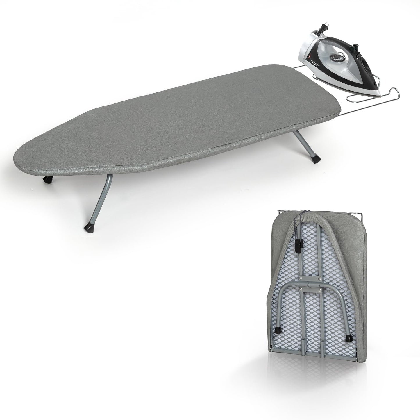 Metal Foldable Tabletop Ironing Board with Iron Rest, Portable Ironing Board Small with Heat Resistant Cotton Cover, RAINHOL Mini Iron Table for Small Space and Travel, 31"x12", Gray