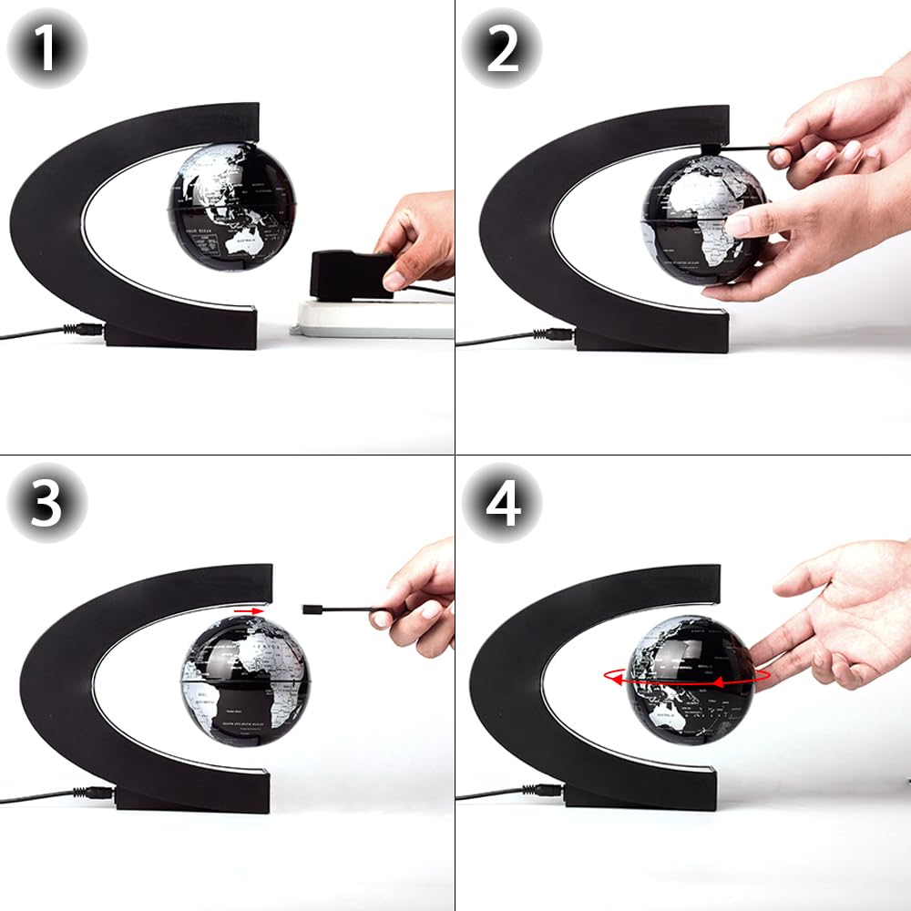 BEBEVOGUE Magnetic Levitation Floating Globe with LED Light Anti Gravity Levitating World Map Office Home Bedroom Desk Gadget Decor Unique Birthday Gift for Men Kids Husband Boss