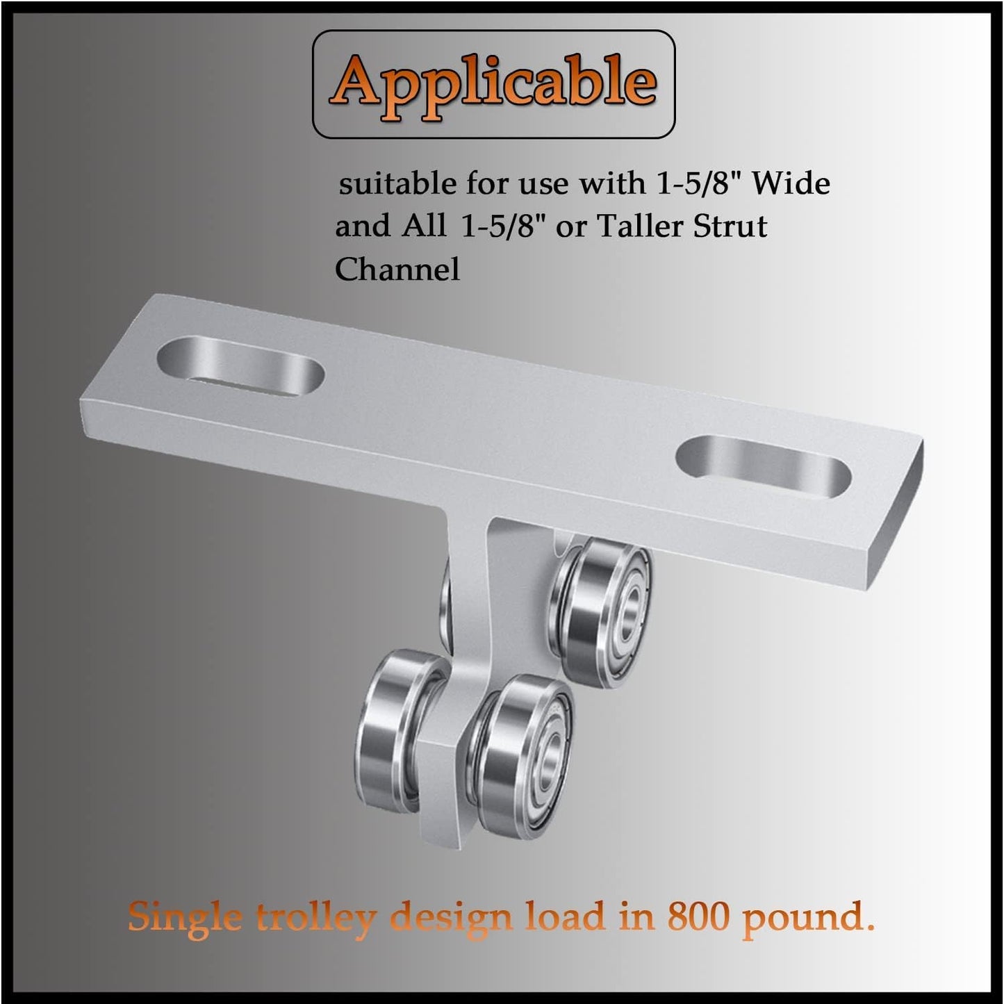 2 Pcs Electric Hoist Roller Trolley 4 Wheel Trolley Assembly for Use with 1-5/8" Wide and All 1-5/8" or Taller Strut Channel, 4 Bearing/Pulleys Support Trolley Assemblies for PA400 to PA1000
