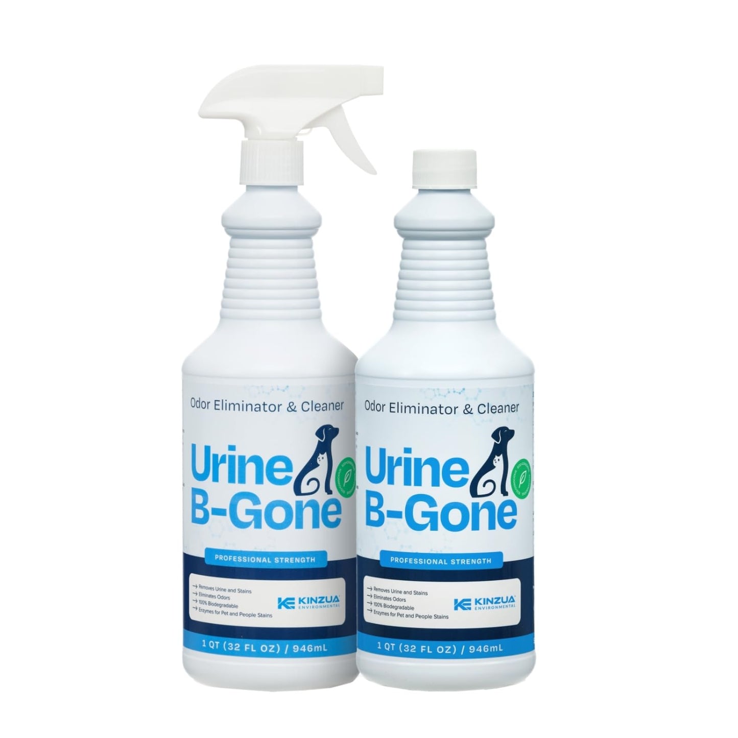 Kinzua Environmental Urine B-Gone, Professional Enzyme Odor Eliminator & Pet Stain Remover, Human, Cat & Dog Urine Cleaner, Effective on Laundry, Carpets & More, Original Scent, 32oz, Pack of Two