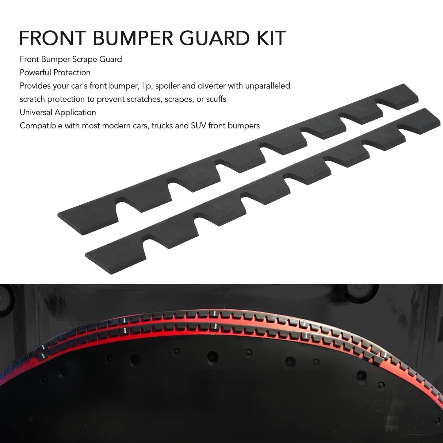 Front Bumper Scrape Guard, 8-Piece Universal Rubber Anti-Scratch Protector Kit, Black, for Cars, Trucks, SUVs