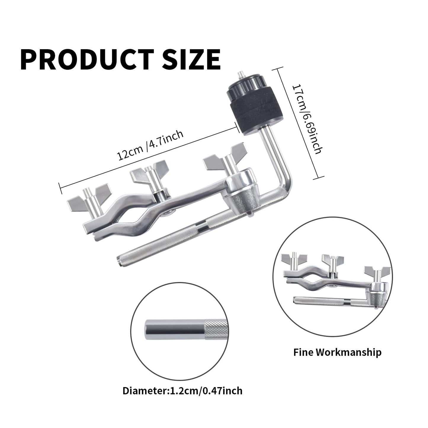 Seteol Cymbal Boom Arm Holder with Clamp, L-Arm Rod with Bracket Holder Extension Arm Attachment, Cymbal Stand Mount for Drum Hardware Cymbal Stand Percussion Instrument Accessories (Long/30CM Arm)