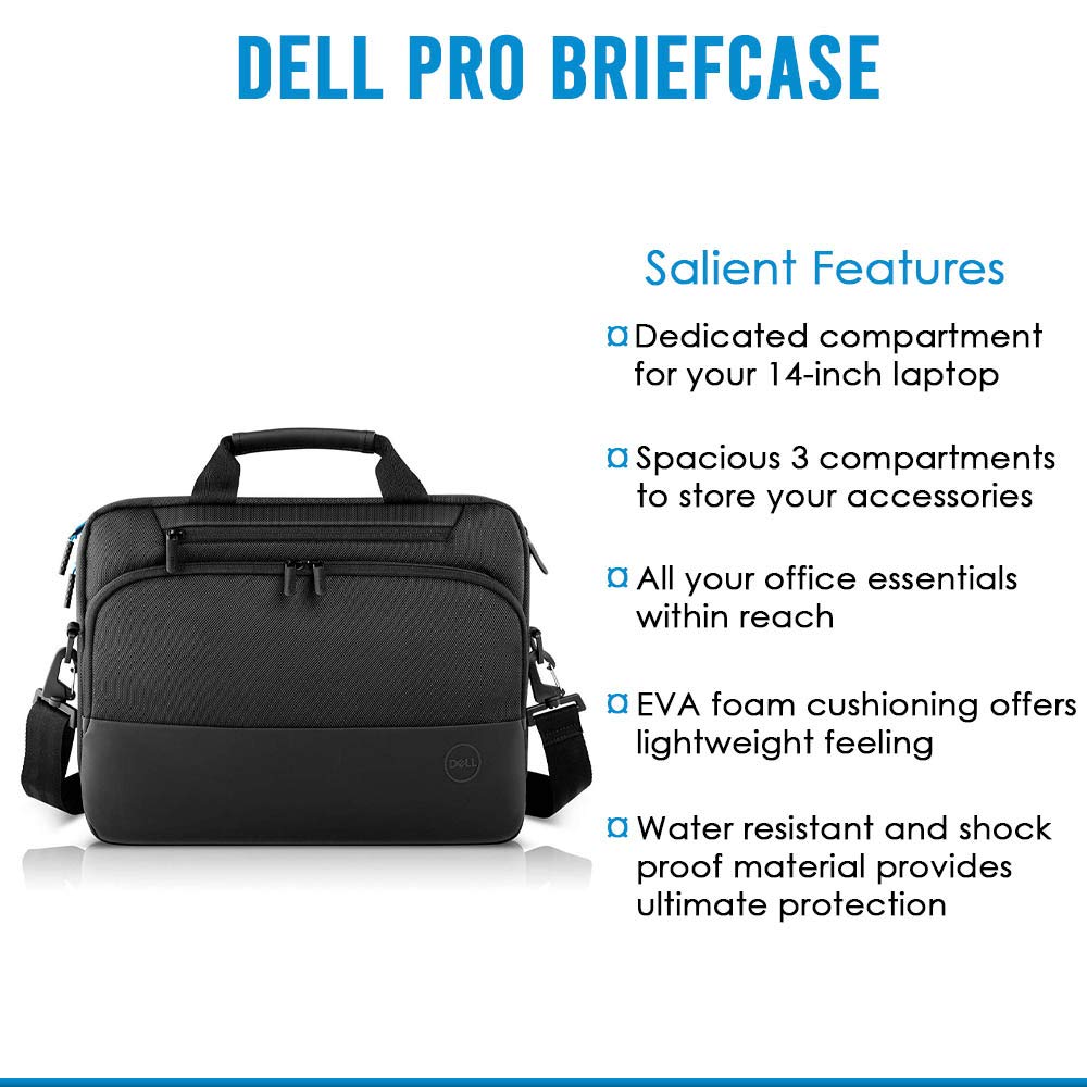 Dell Pro Briefcase 14 (PO1420C), Made with an Earth-Friendly Solution-Dyeing Process and Shock-Absorbing EVA Foam That Protects Your Laptop from Impact.