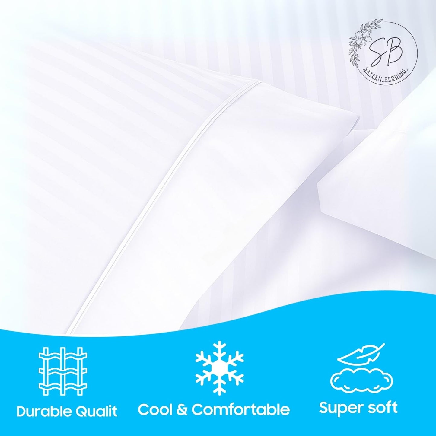 3 Piece Hospital Bed Sheet Set, 100% Egyptian Cotton 450 Thread Count, Soft and Comfy, Standard Size 36X80 Inch with 6 Inch Deep Pocket, White Stripe