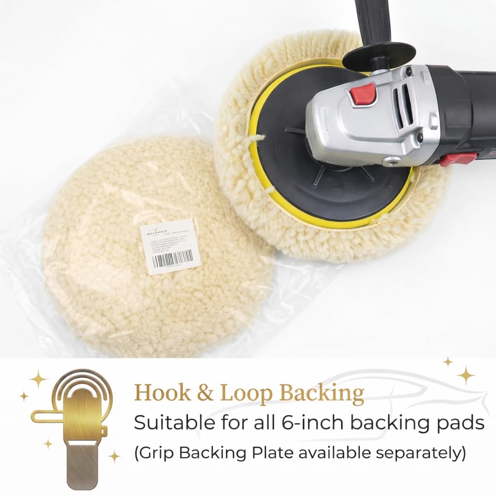 Woolous Wool Buffing Pads 7 Inch, 3 Pack - 100% Natural Wool Pads for Buffing, Polishing & Compounding Cars, Boats, Trucks & Motorcycles - Hook & Loop for Quick Attachment