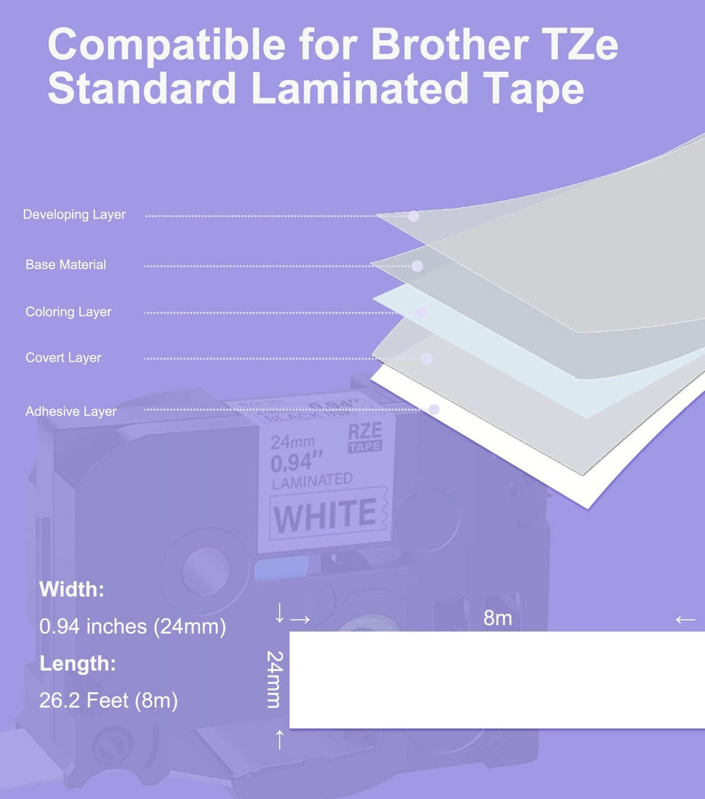 6-Pack Tz Tape 24mm 0.94''Laminated Tze-251 Tze-151 Tze451 Tze551 Tze651 Tze751,Compatible Brother P-Touch Label Maker Tape Refill,for Brother Ptouch PTD400 PTD410 PTD600
