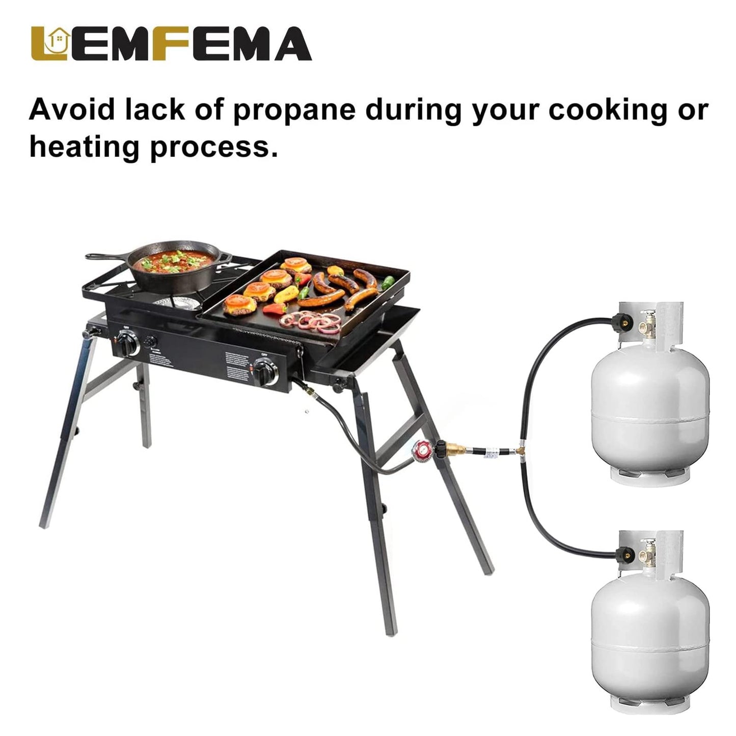 Lemfema Universal Y Type Splitter Propane Tank Converter Adapter Hose, Two Way Qcc1/Type1 Inlet & POL/QCC1 Exit Propane Hose to Connect 5-40lb Tank for Grill, Heater, Fire Pit, Fireplaces