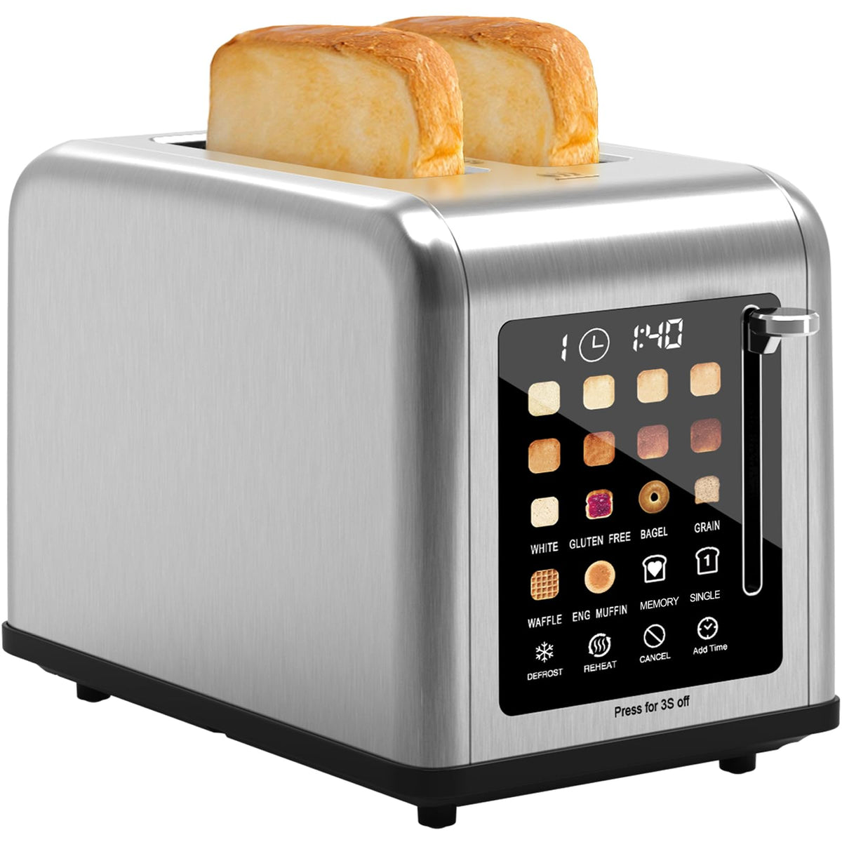 Touch Screen Toaster 2 Slice, Stainless Steel Toasters Digital Timer, Dual Control Panel Toasters, 8 Shade Settings 6 Bread Types for Bagel, Cancel, Defrost