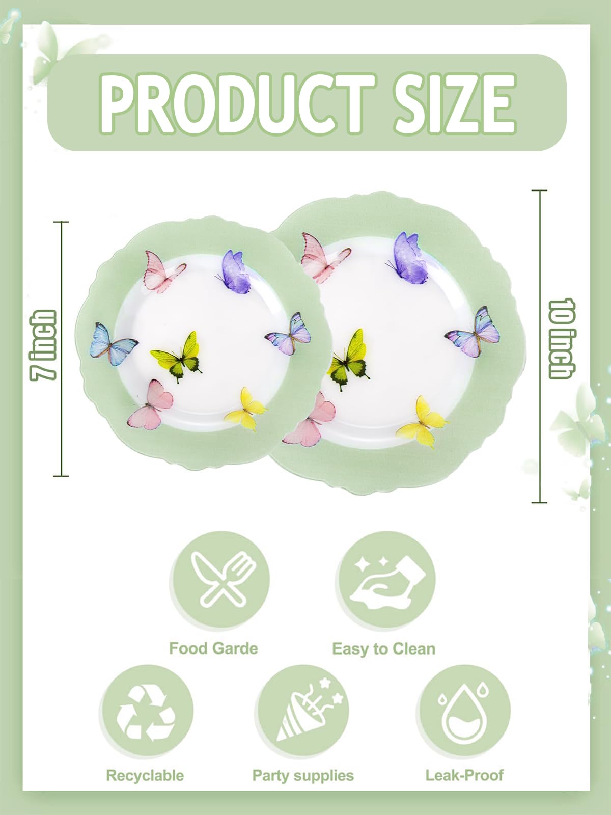 WDF 20PCS Butterfly Plastic Plates - Spring Green Plastic Butterfly Disposable Spring Dinner Plates for Wedding Birthday Party Picnic Table Decor