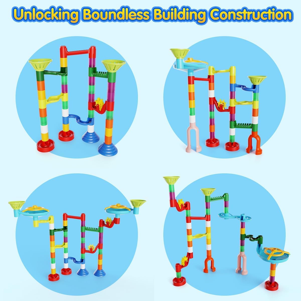 ifollower Marble Run, 110pcs Marble Maze Game Construction Building Toys for Kids, Marble Track Race Set STEM Learning Toys Gift for Boys Girls 3 4 5 6 7 8 9 10+