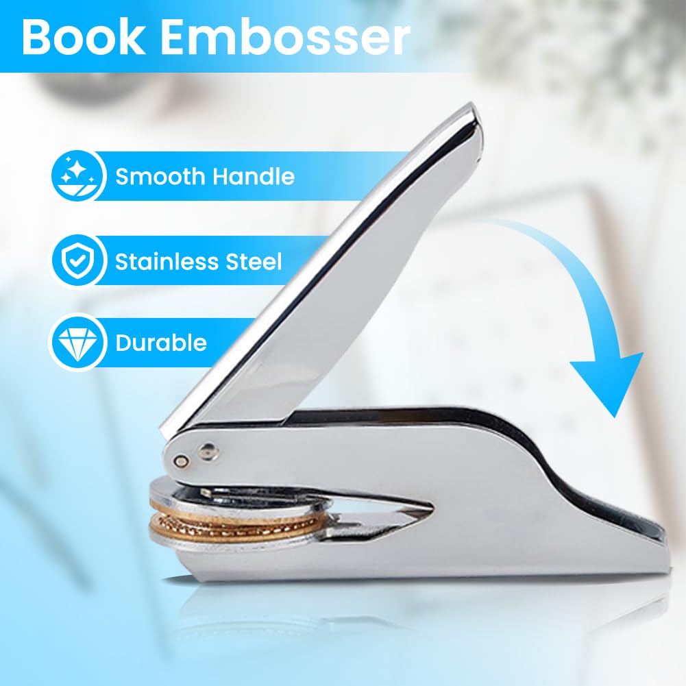 ANATTASOUL Book Embosser Personalized Paw Pattern Book Stamp, Durable Library Stamp with Handle Set for Paper, Books, Envelopes, Documents, Certificate, Gifts(100Pcs Gold Foil Stickers)