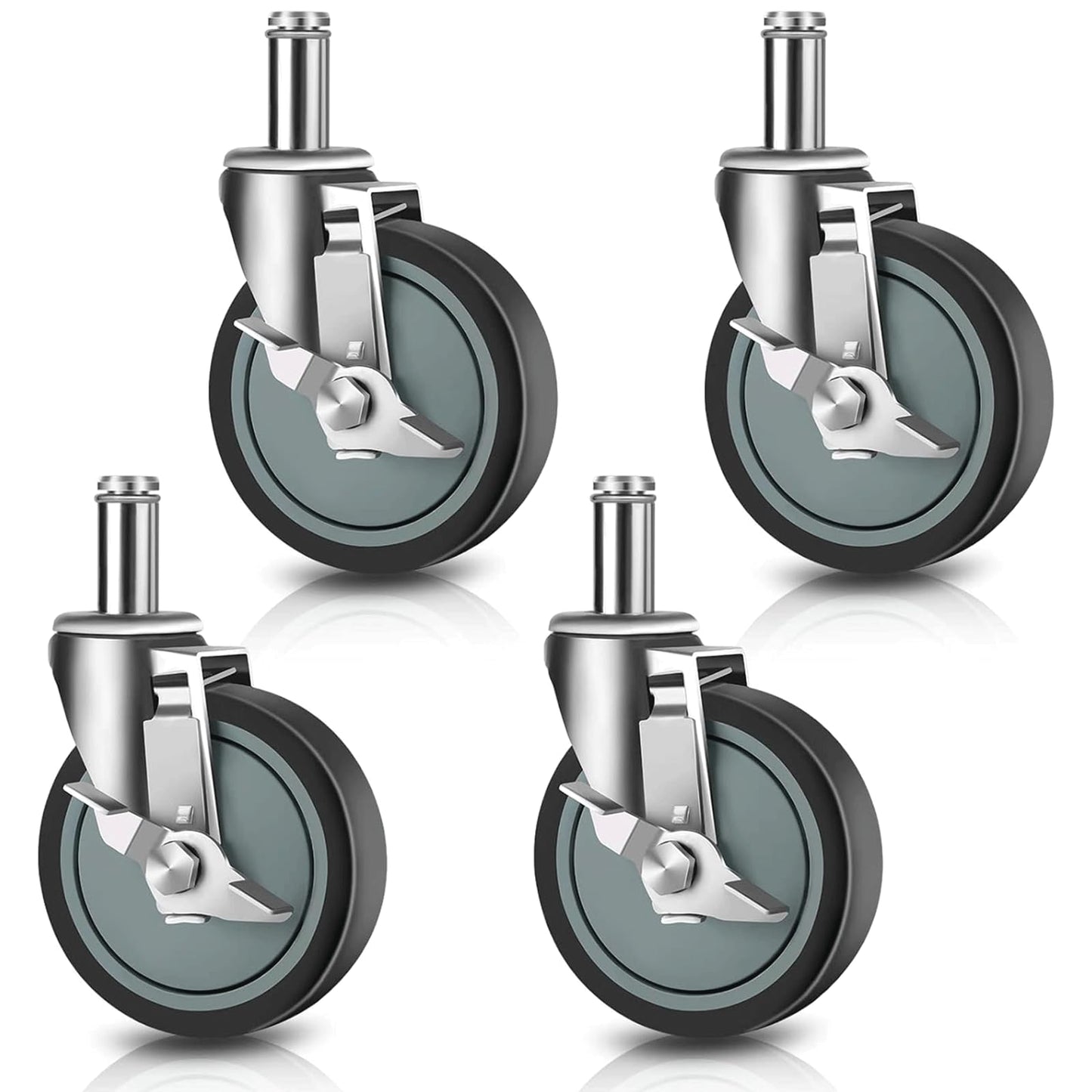 Besitu 4 inches Casters for Wire Shelving Racks, Heavy Duty Metro Rack Wheels with Brake Set of 4 Stem Casters Scaffolding Wheel Replacement (.864" x 2-3/16")