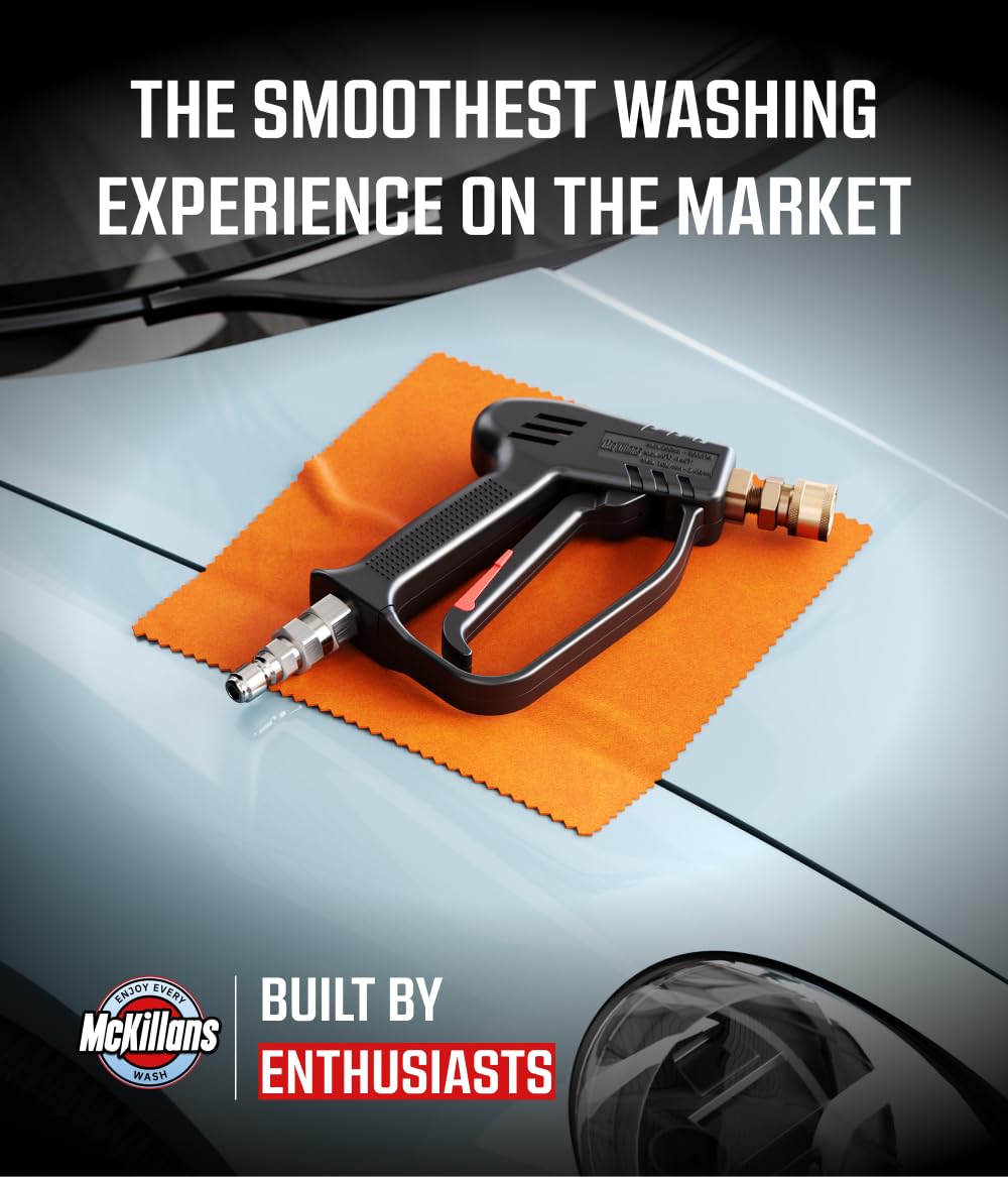 McKillans® Short Pressure Washer Gun Swivel - High Pressure Water Handle with 3/8" Male Plug and 1/4” Quick Connector Coupler - Power Washer Gun Compatible with Foam Cannon - Car Wash Foam Gun