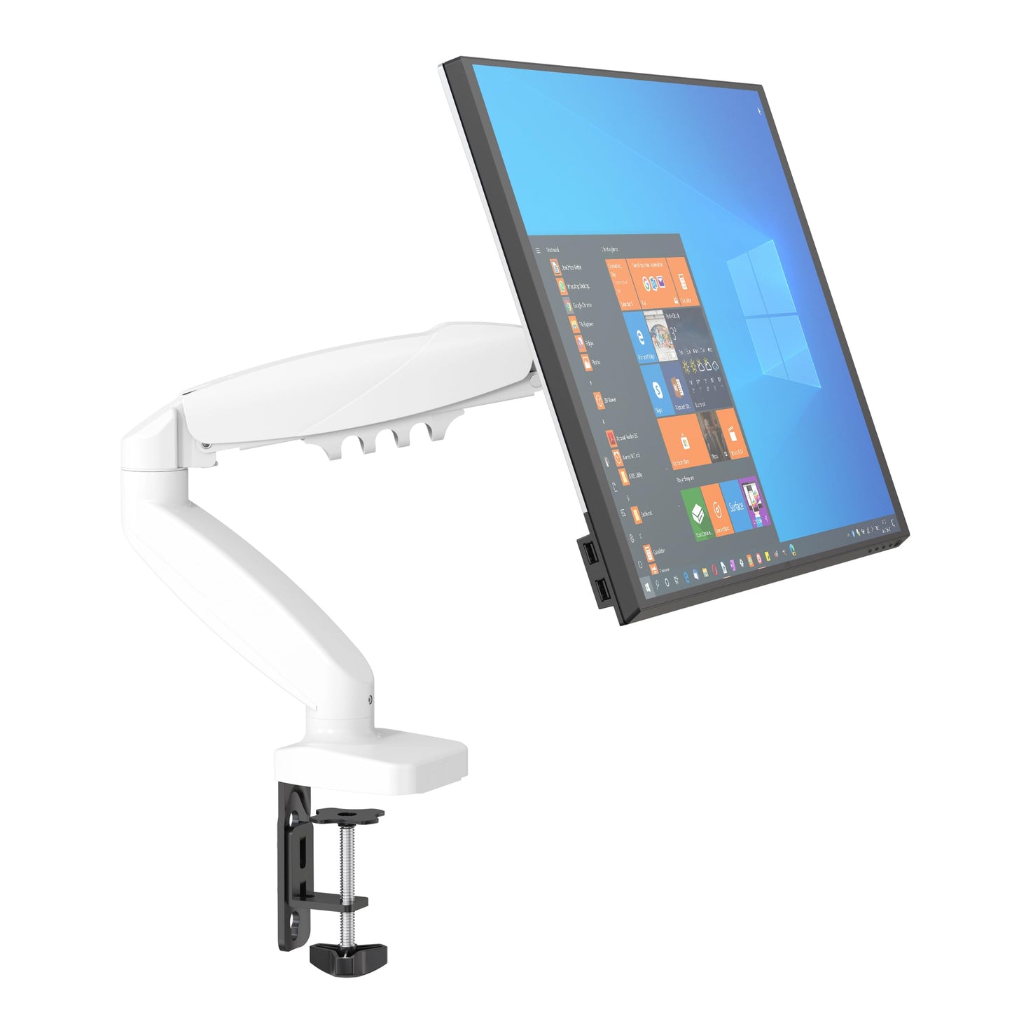 SHOPPINGALL Single Monitor Mount for 13 to 32 Inch Gas Spring Monitor Arm, Fully Adjustable VESA Mount with Desk Clamp - SA-GC41-WHITE