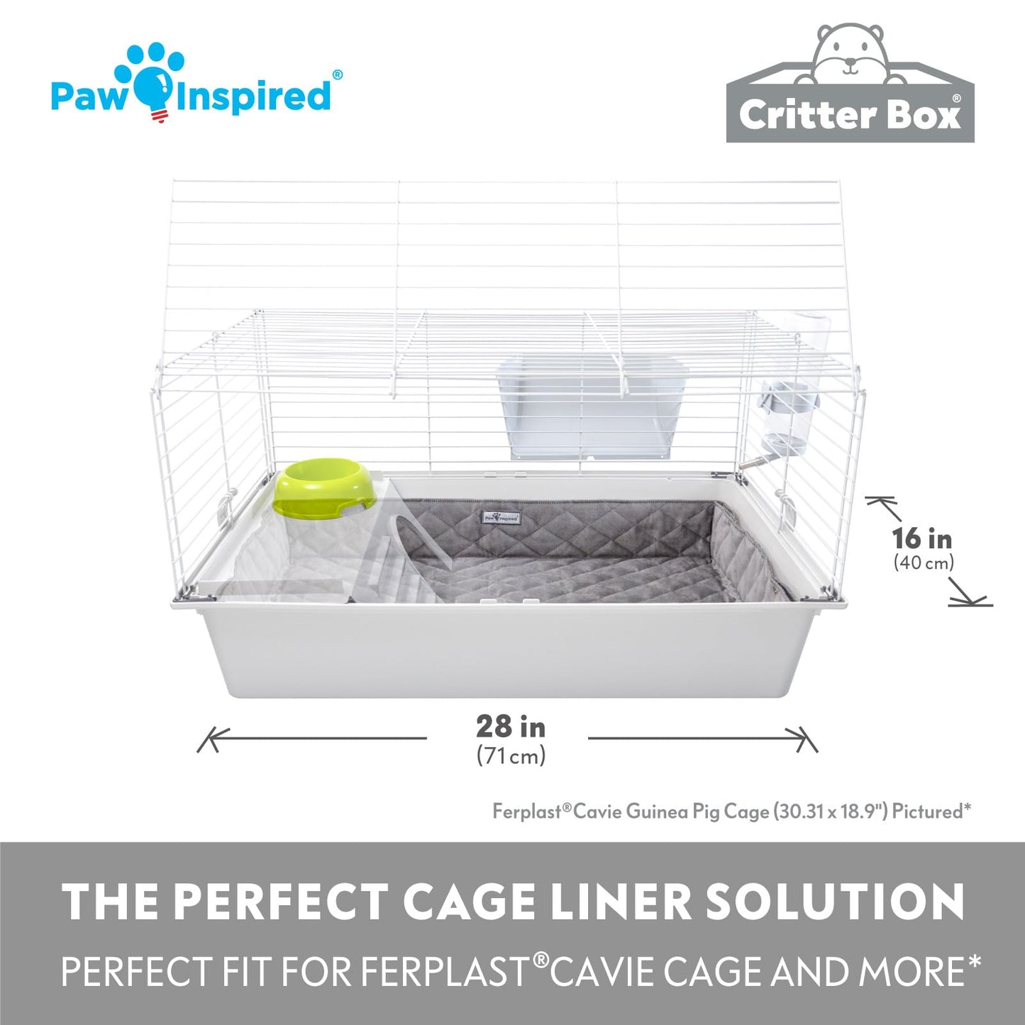 Paw Inspired Critter Box | Washable Guinea Pig Cage Liners with Raised Sides | Fleece Bedding for Guinea Pigs Rabbits, Hamsters, Small Animals | Edge Protected Pee Pads (C&C 2x1 (14" Grids))