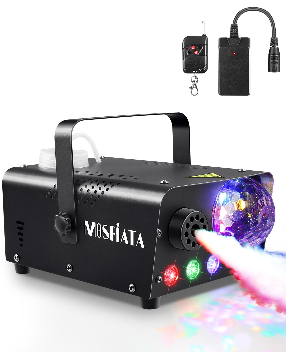 MOSFiATA Fog Machine with Disco Ball Lights 600W Smoke Machine with RGB LED Lights, 2300 CFM Spray, Remote Control, Perfect for Halloween, Christmas, Wedding, Party, Club, DJ Stage Effect