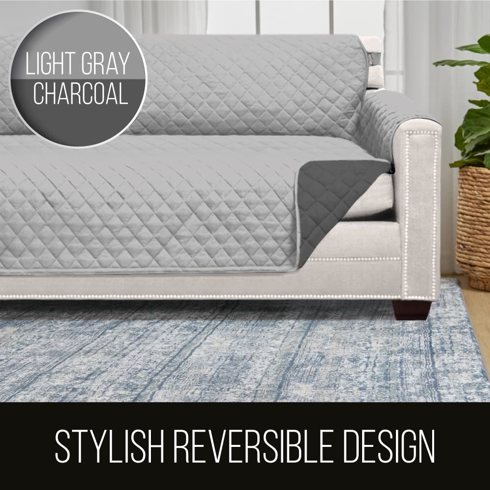 Sofa Shield Couch Cover for Dog and Pets, Couvre Protector for Sofas, Reversible Stain Resistant Housse Canapé, Quilted Microfiber 137 cm 2 Seat, Loveseat Patented Slipcover with Strap, Gray Charcoal