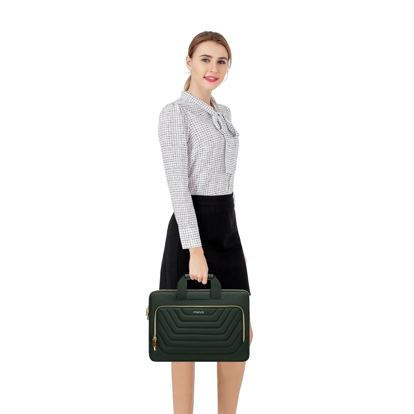 MOSISO Laptop Shoulder Bag, 15-15.6 inch Computer Bags Compatible with MacBook Pro 16 inch/Air 15 inch, HP Dell Asus, Laptop Messenge Bag with Front Inverted Trapezoid Quilted Pocket, Emerald Green