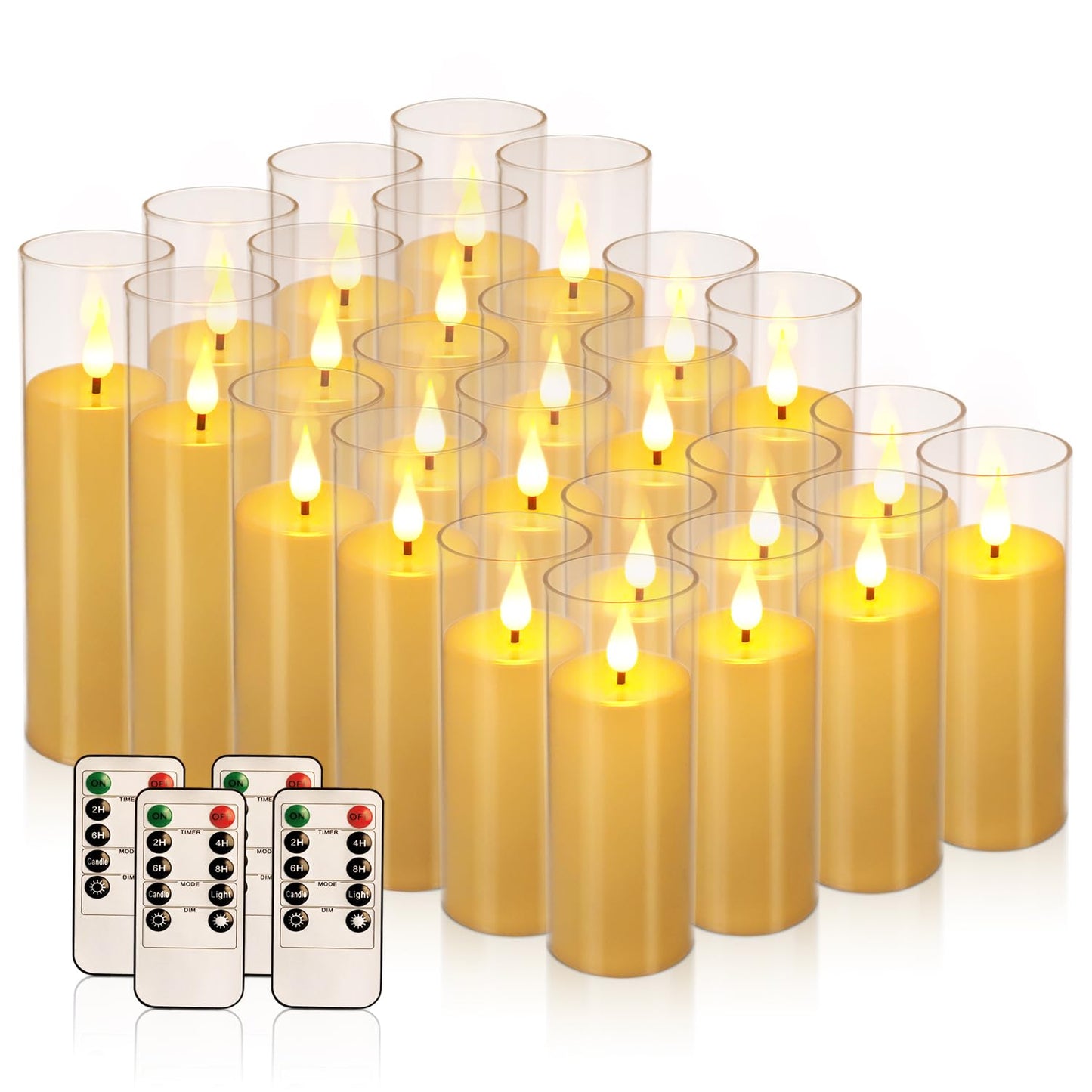 Aamdkcyu 24-Pack Flameless Candles with Remote, B-Series Acrylic LED Candles in 3 Sizes, Timer & 10 Brightness Levels for Home Decor, Wedding, Centerpieces