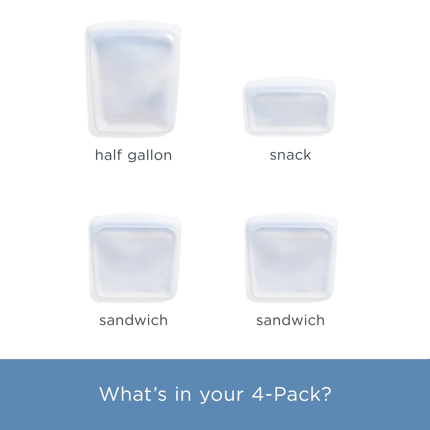 Stasher Platinum Silicone Food Grade Reusable Storage Bag, Clear (Bundle 4-Pack Small) | Reduce Single-Use Plastic | Cook, Store, Sous Vide, or Freeze | Leakproof, Dishwasher-Safe, Eco-friendly