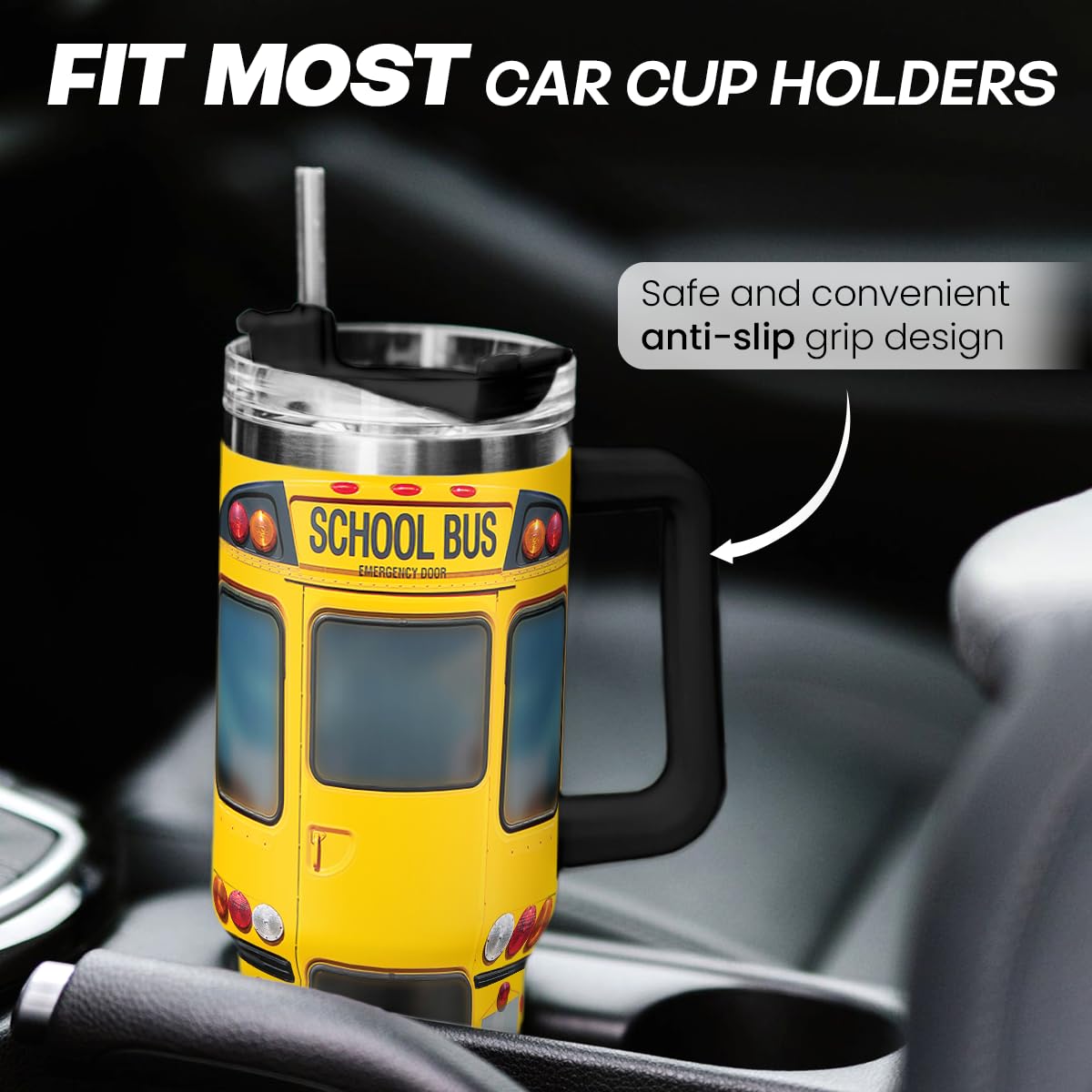 School Bus Driver Gift, 40oz Stainless Steel Insulated Coffee Tumbler with Lid & Straw, Travel Mug Appreciation Gift for Men Women Christmas Birthday Back to School
