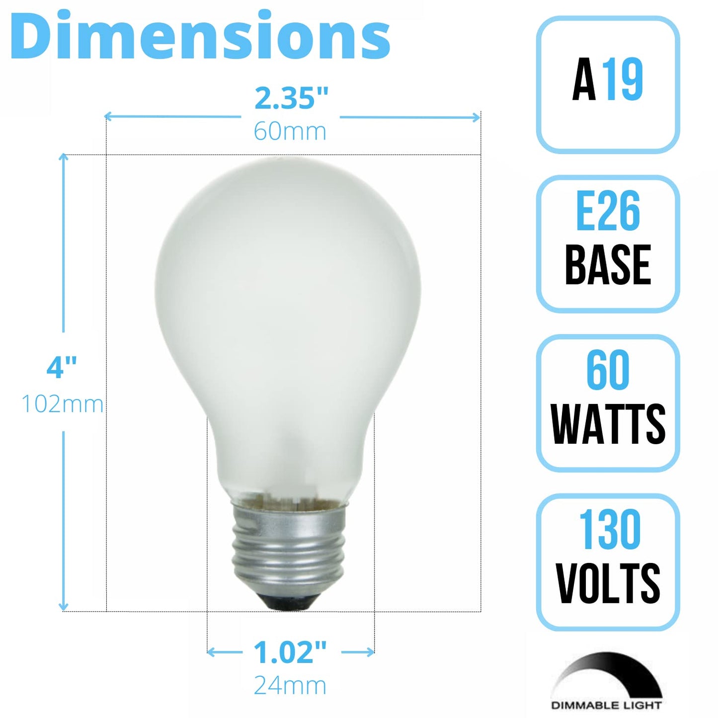 A19 Frosted Incandescent Rough Service Light Bulb, 60 Watt, 2700K Soft White, E26 Medium Base, 550 Lumens, 130V (24 Pack)