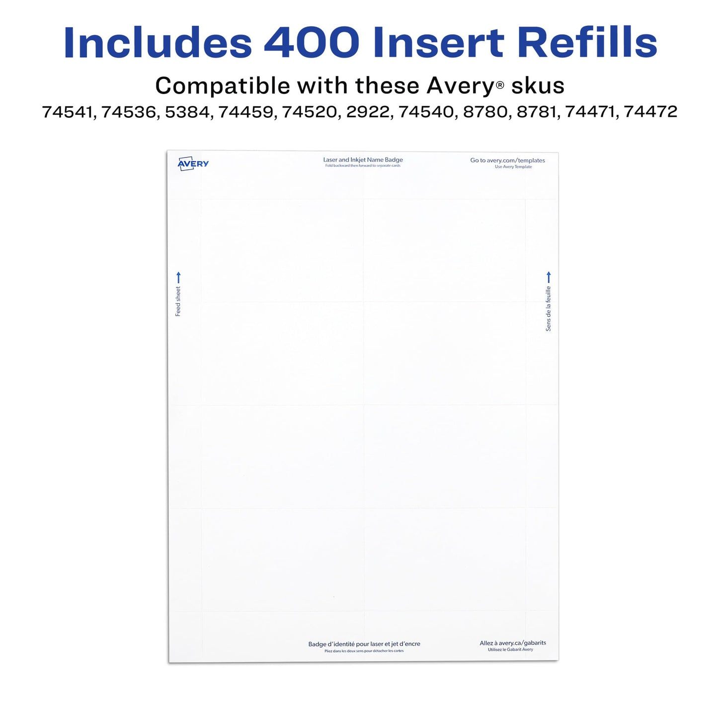 Name Badge Insert Refills, Cardstock, 3" x 4", White